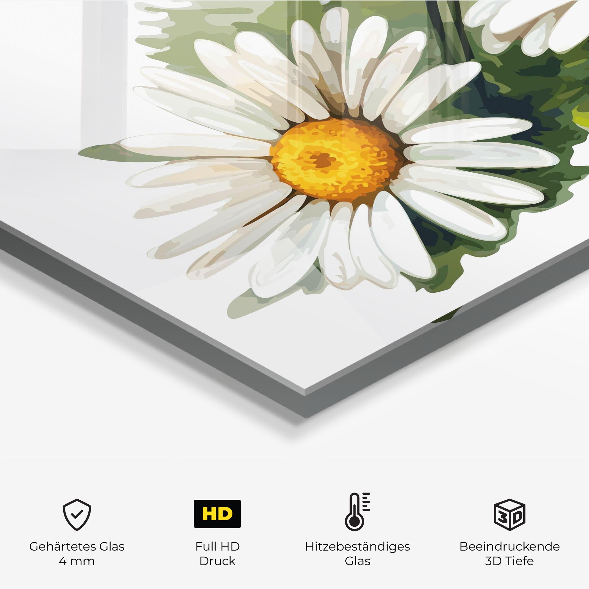 Küchenrückwand Glas Grey White Daisy mockup 2