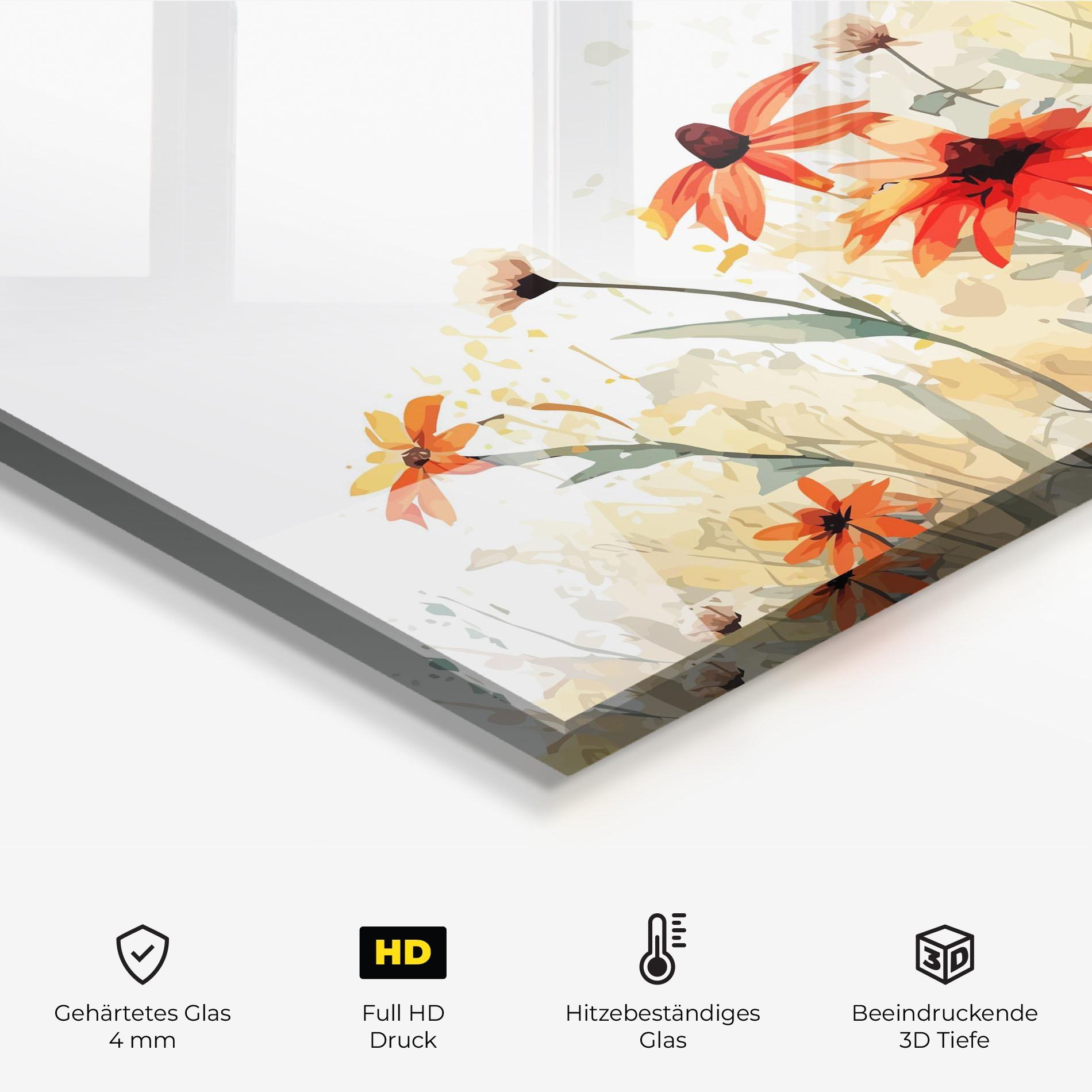 Küchenrückwand Glas Orange Daisy mockup 2