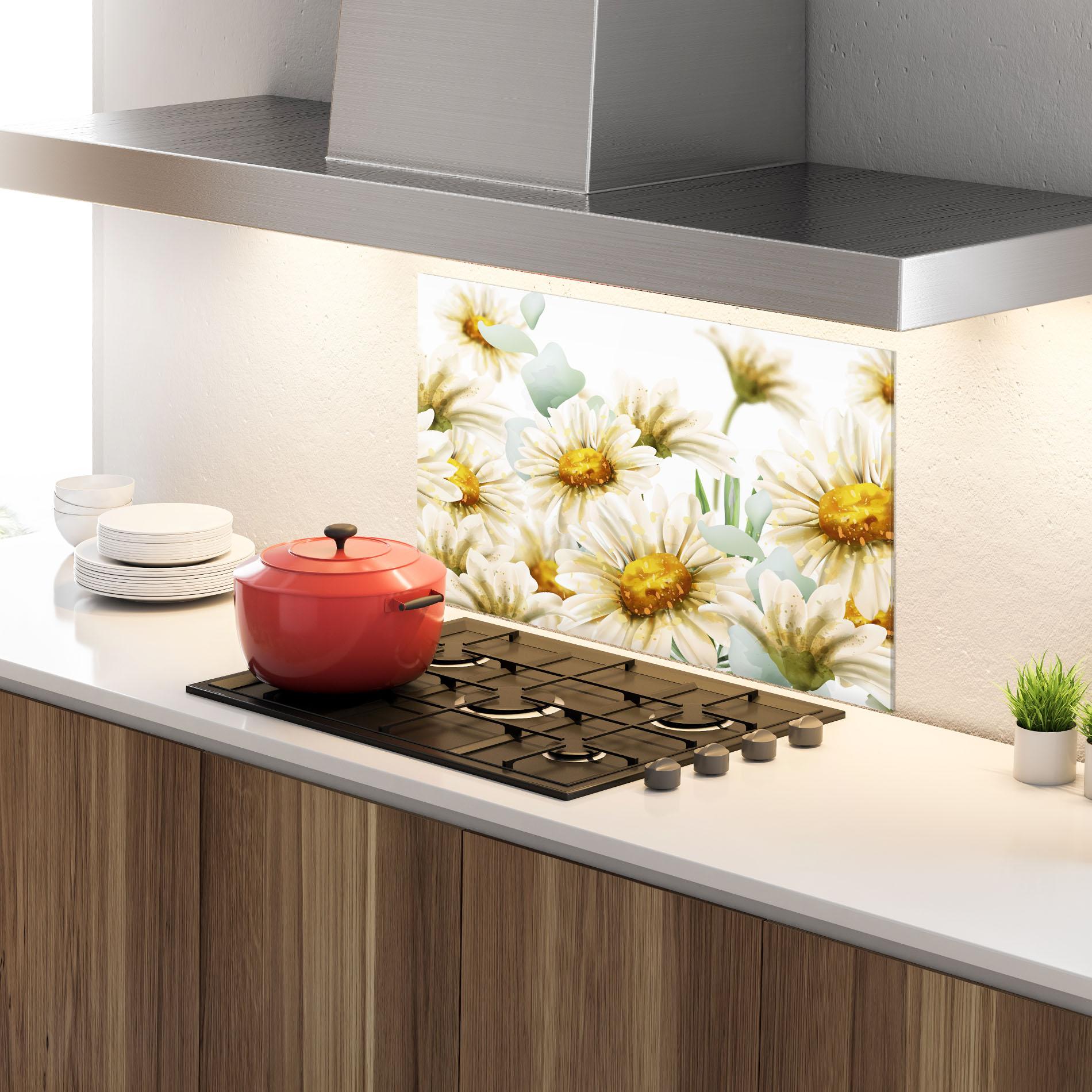 Küchenrückwand Glas Beautiful Daisy Art mockup 4
