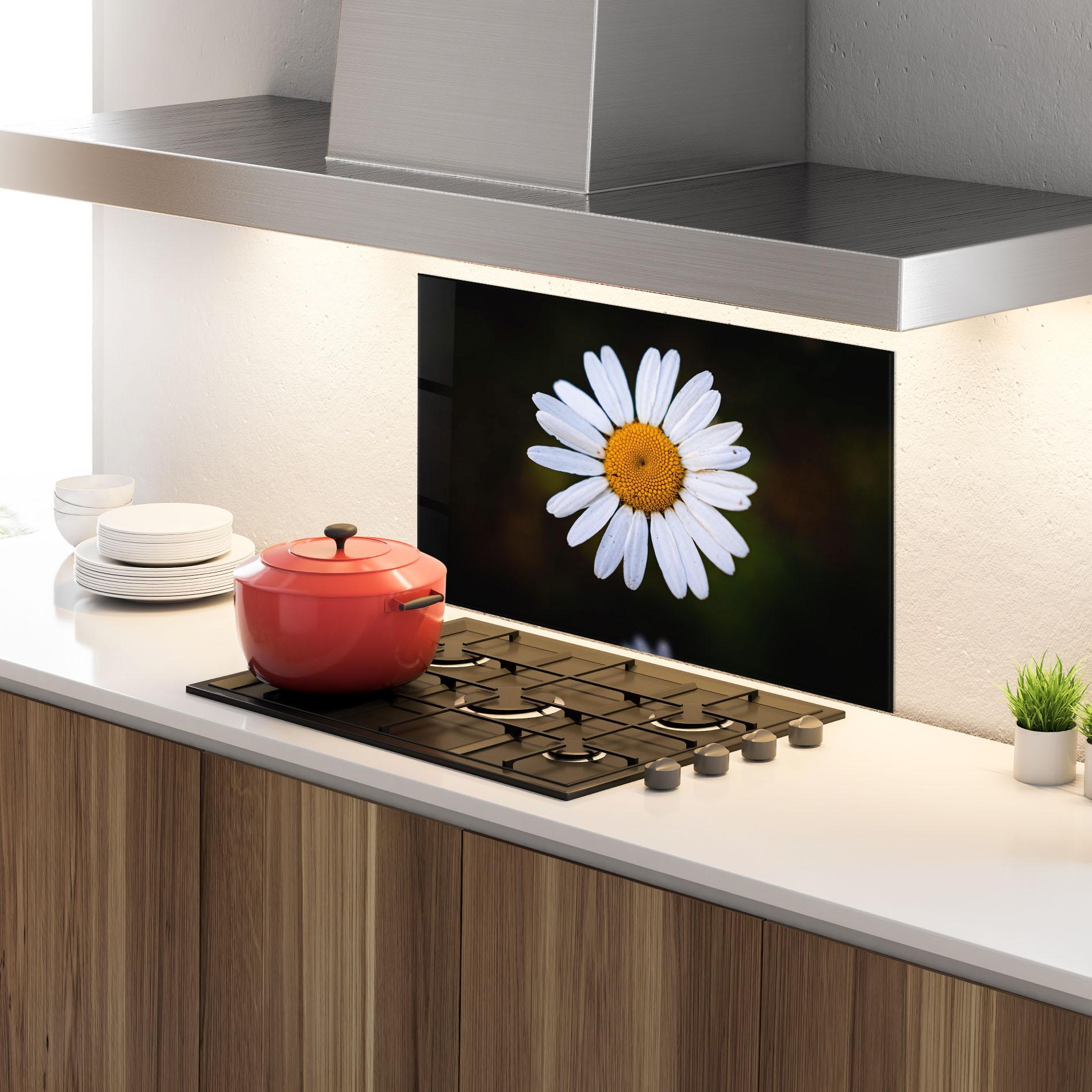 Küchenrückwand Glas Big Yellow Center Daisy mockup 4