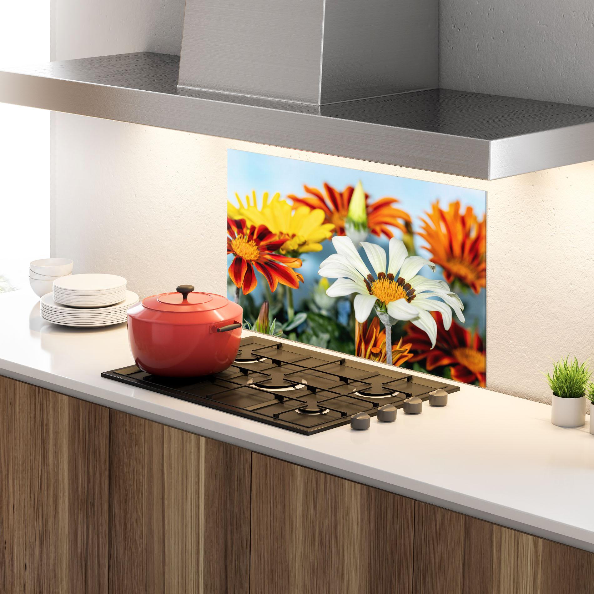 Küchenrückwand Glas Color Mix Daisy mockup 4