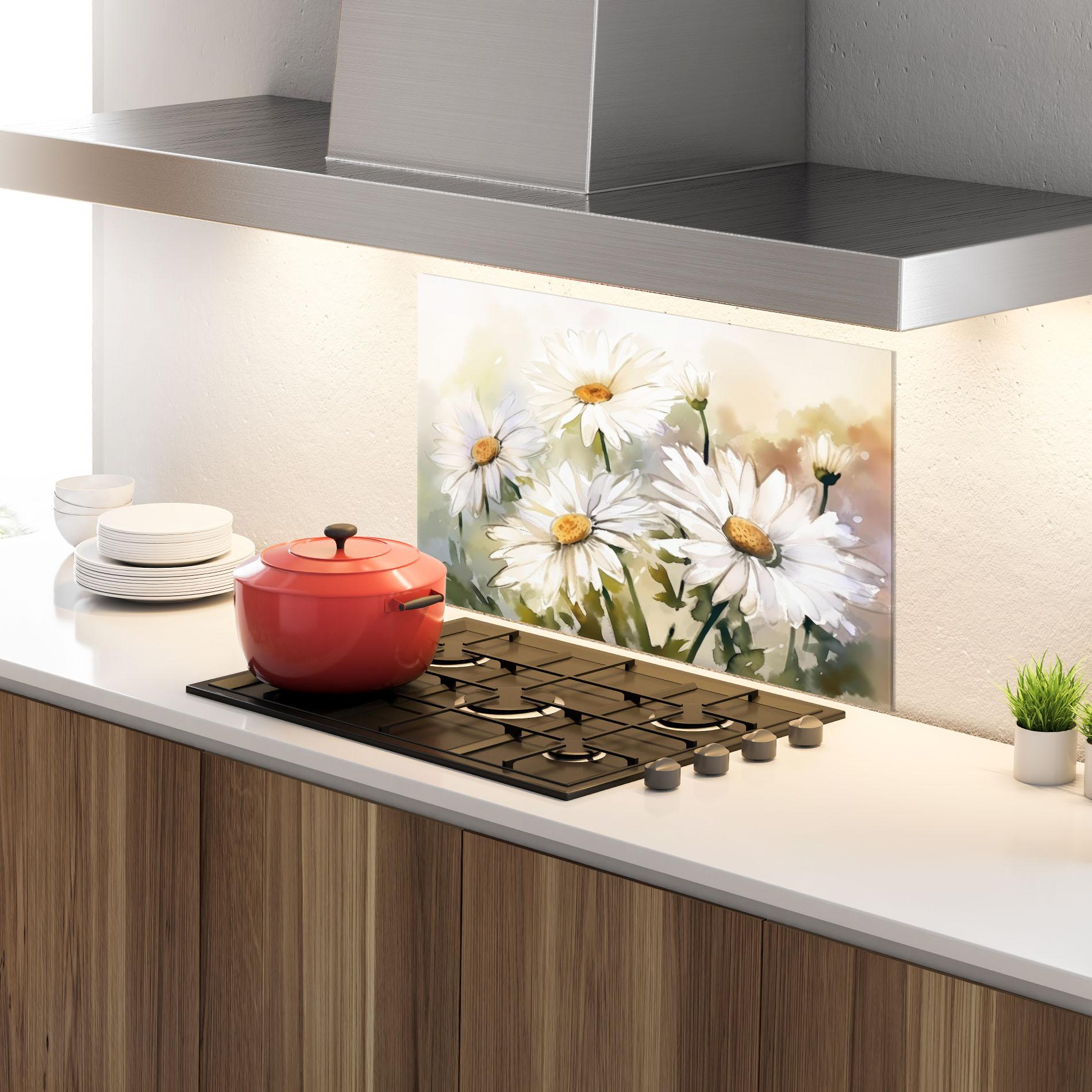 Küchenrückwand Glas Daisy Painting mockup 4