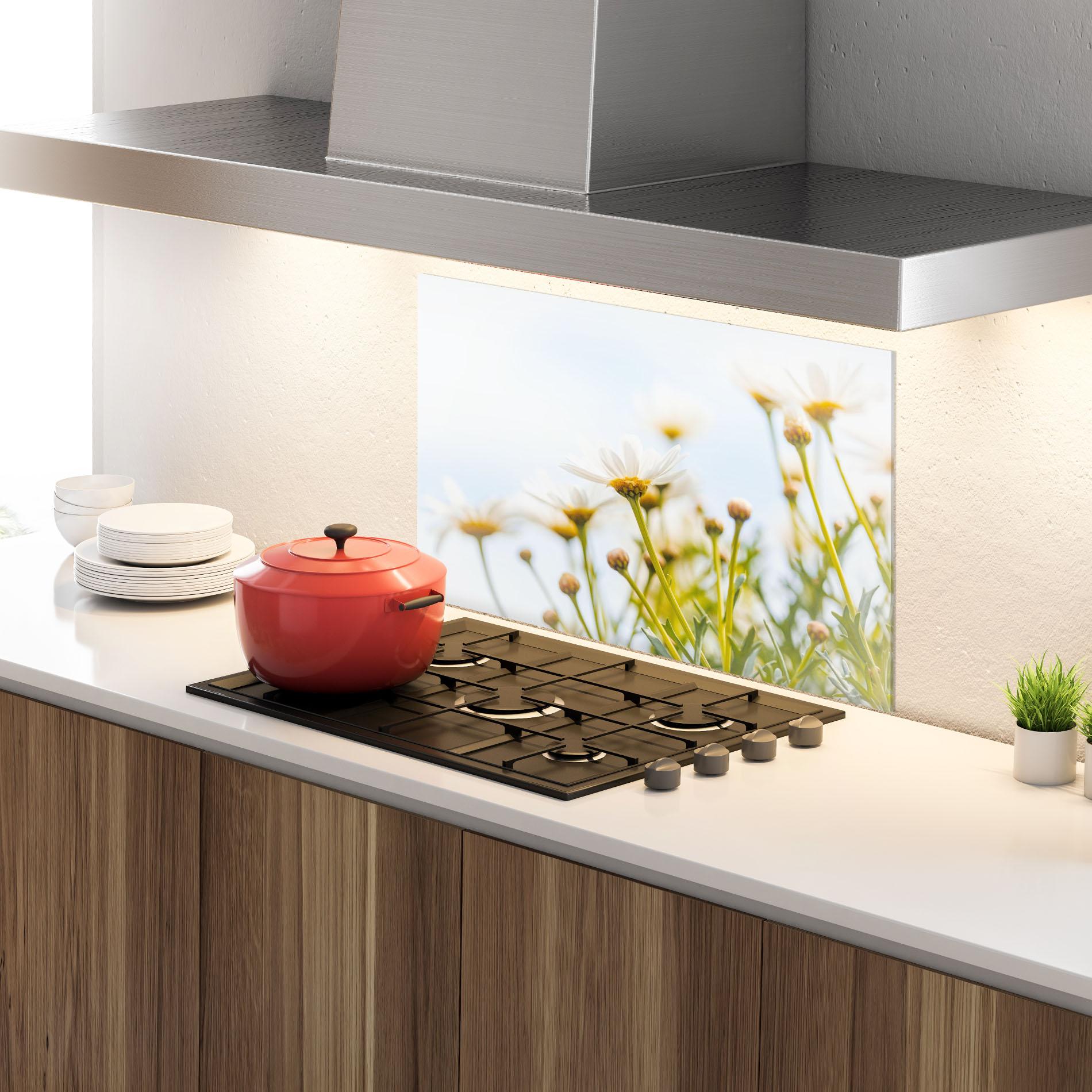 Küchenrückwand Glas Dreamy Daisy mockup 4