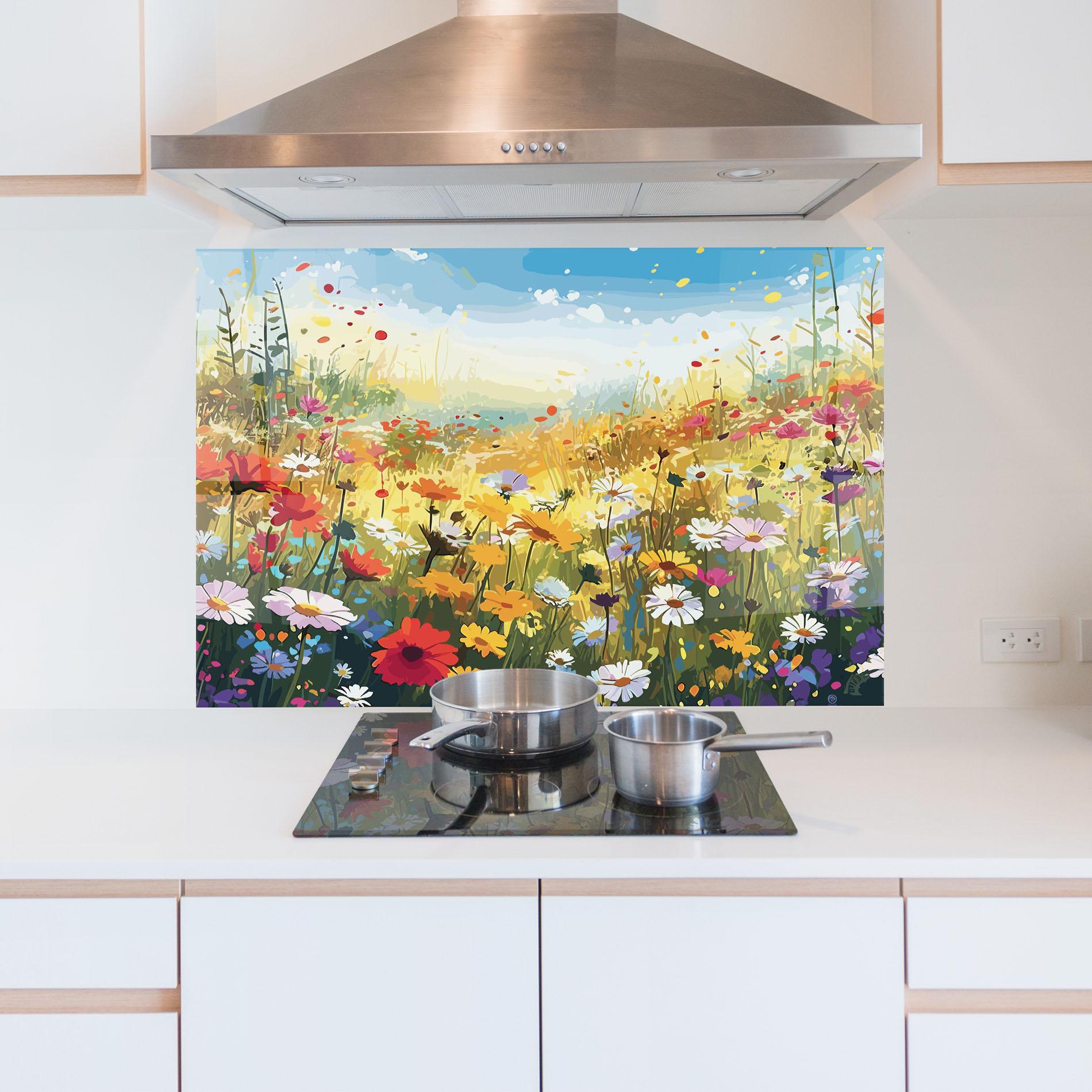 Küchenrückwand Glas Colorful Daisy Mix mockup 5