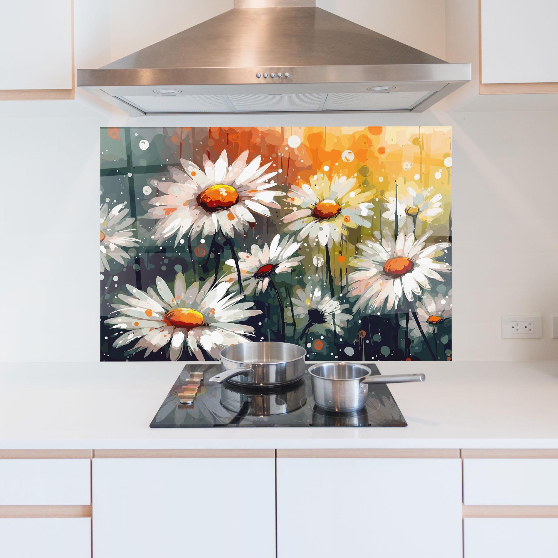 Küchenrückwand Glas Daisy Art mockup 5