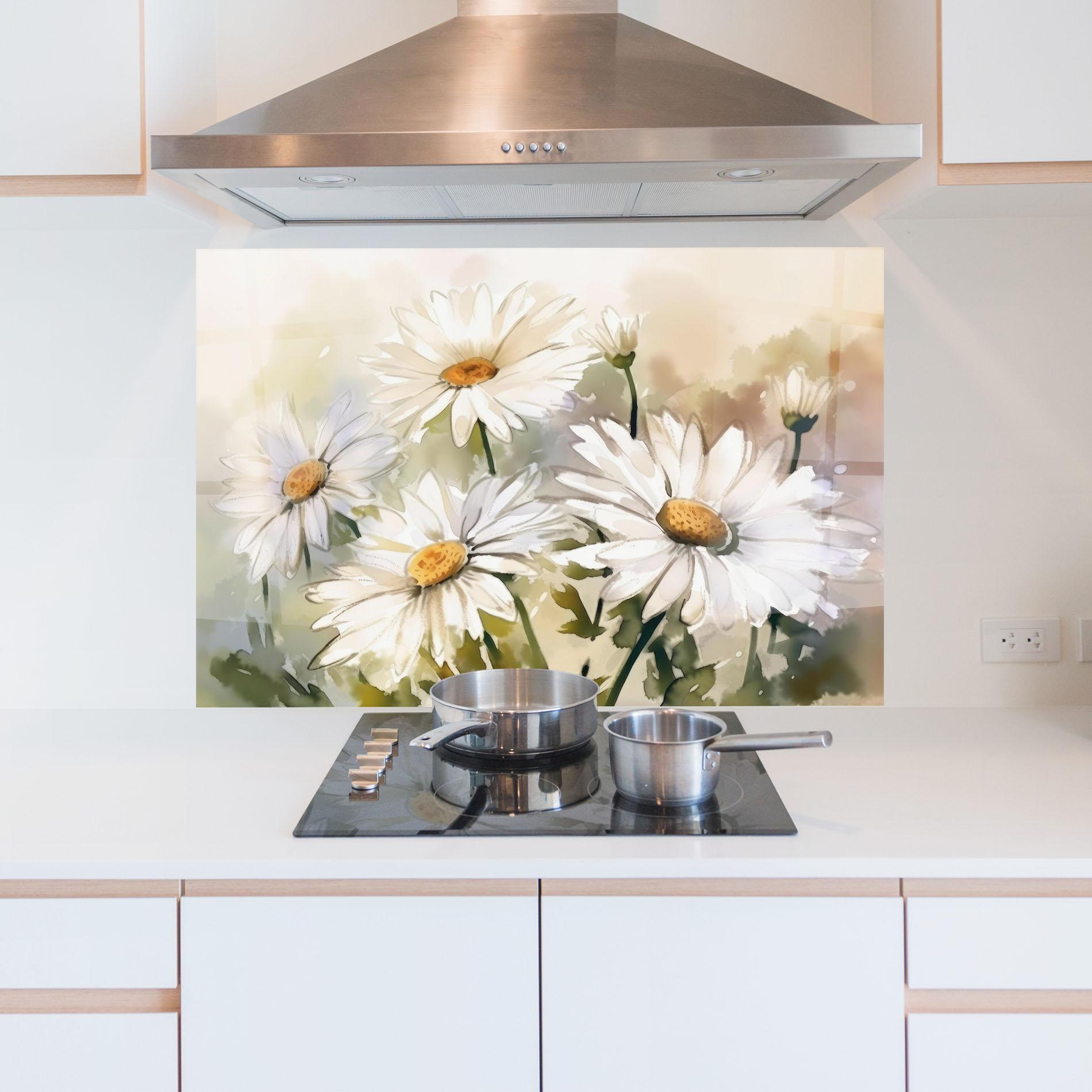 Küchenrückwand Glas Daisy Painting mockup 5