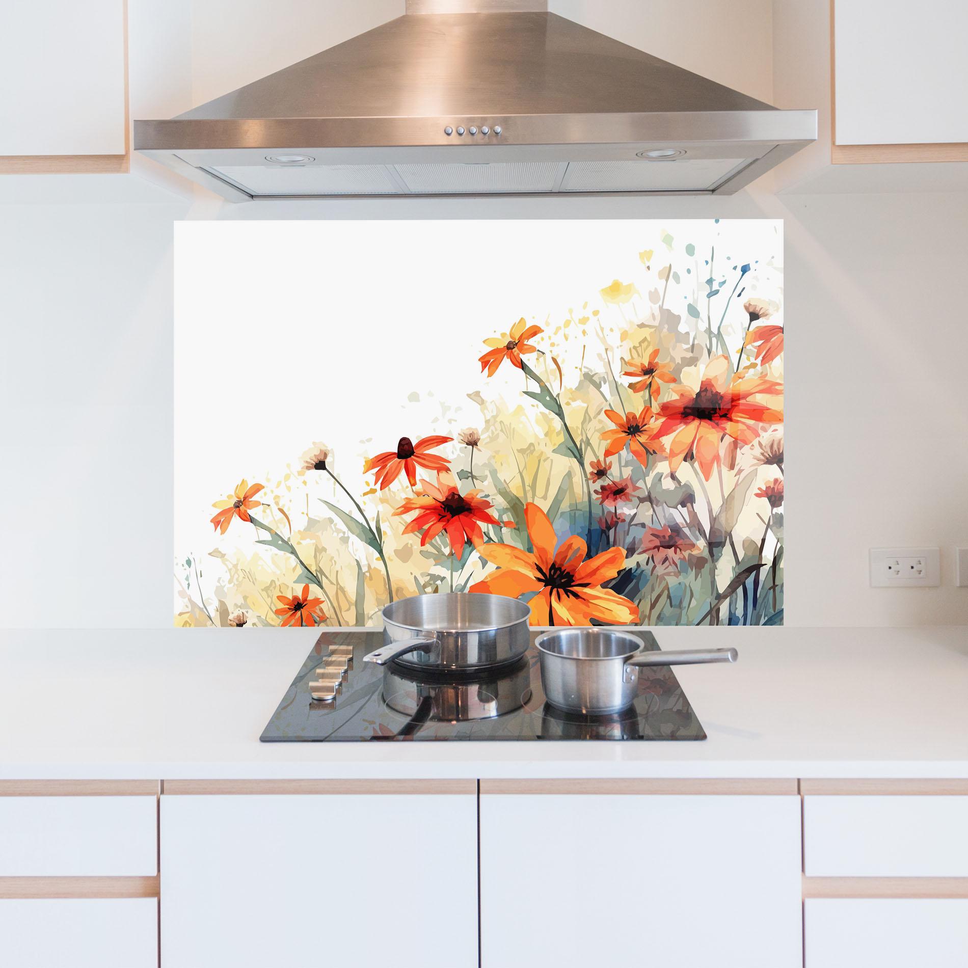 Küchenrückwand Glas Orange Daisy mockup 5