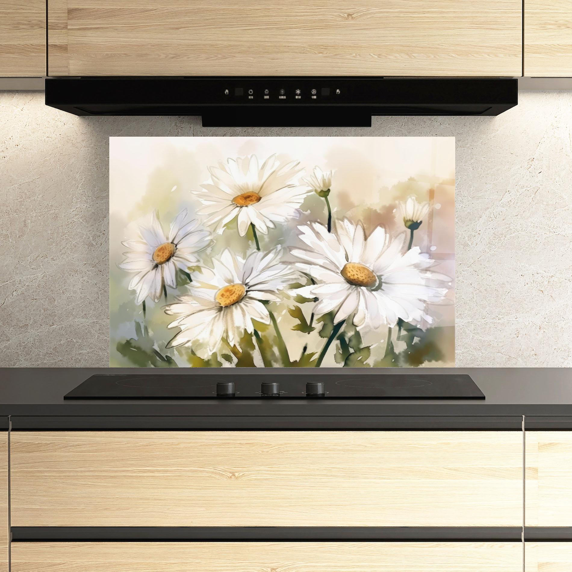 Küchenrückwand Glas Daisy Painting mockup 3