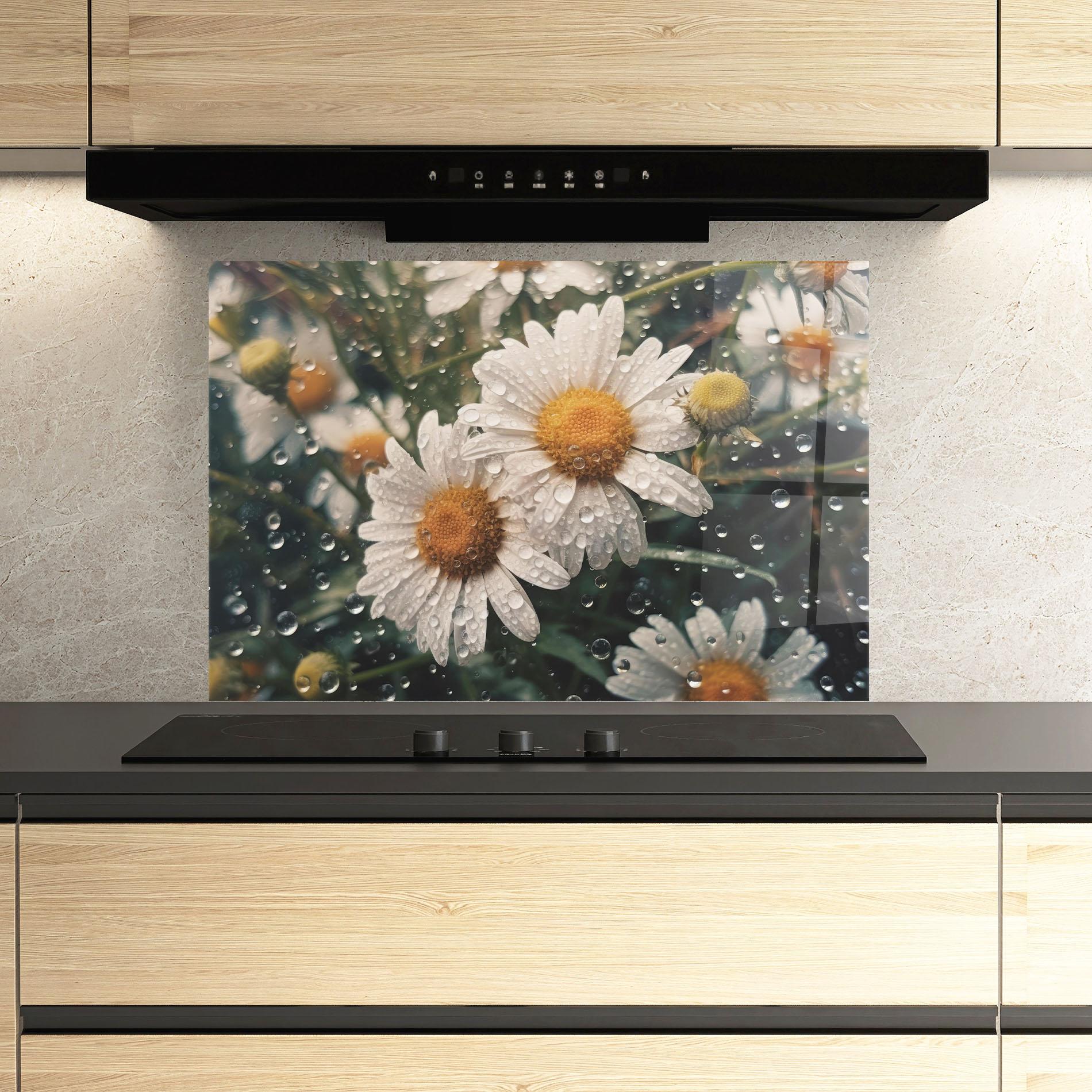 Küchenrückwand Glas Daisy View After Rain mockup 3