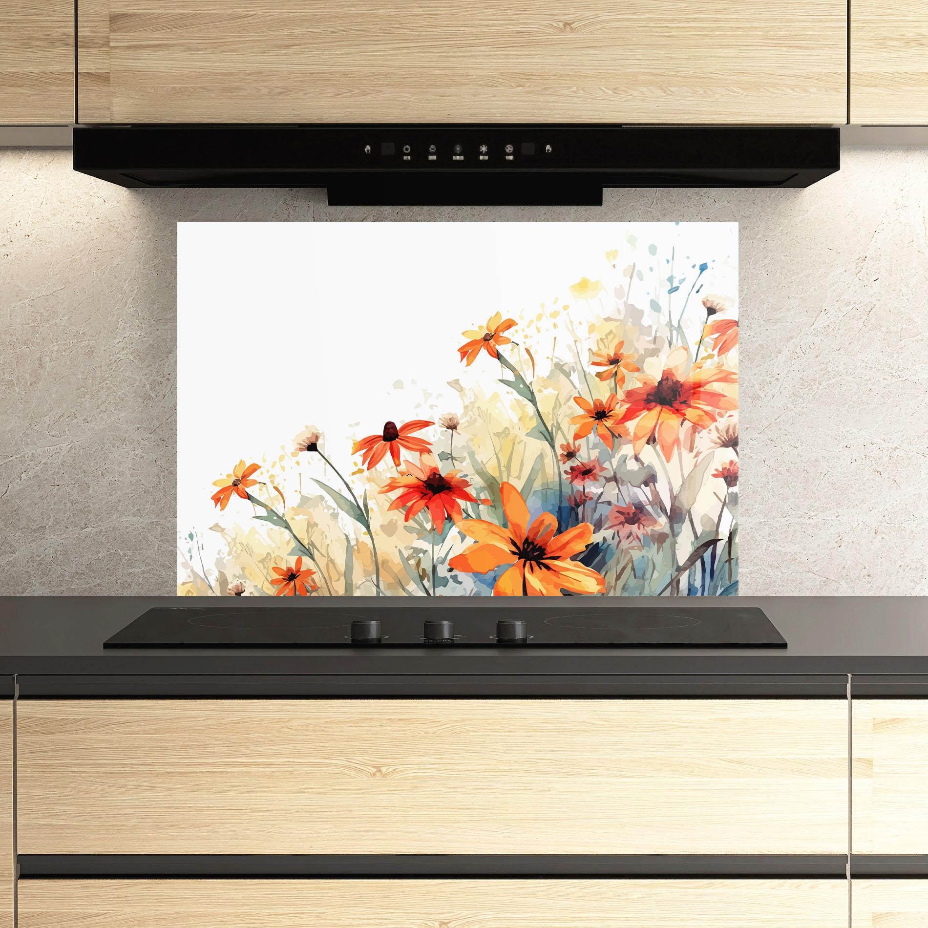 Küchenrückwand Glas Orange Daisy mockup 3