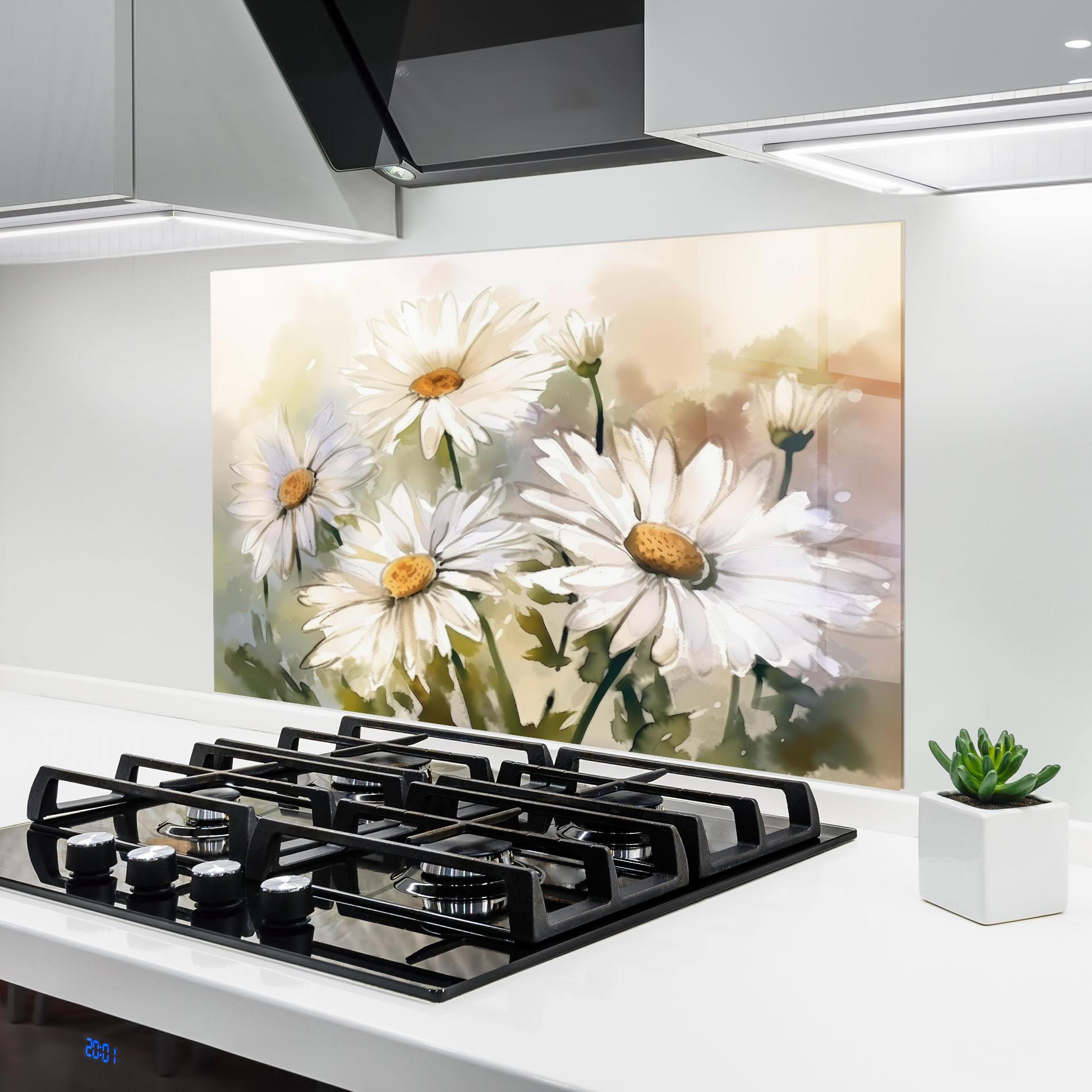 Küchenrückwand Glas Daisy Painting mockup 6