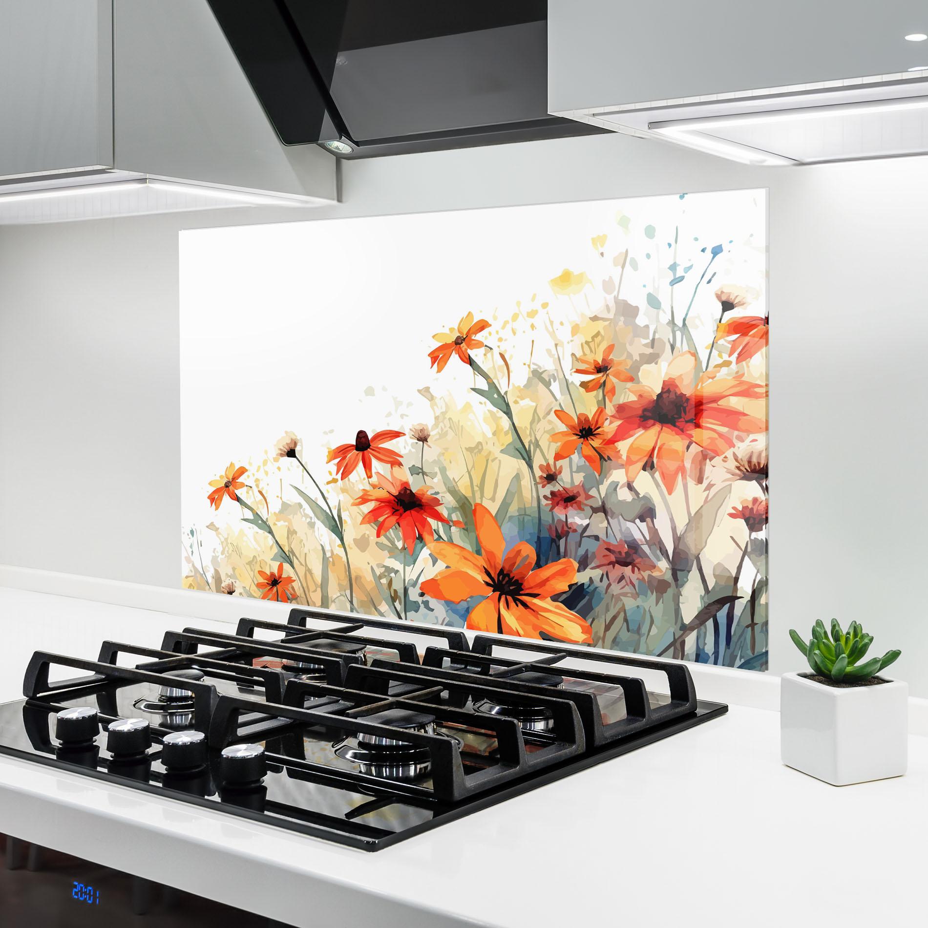 Küchenrückwand Glas Orange Daisy mockup 6