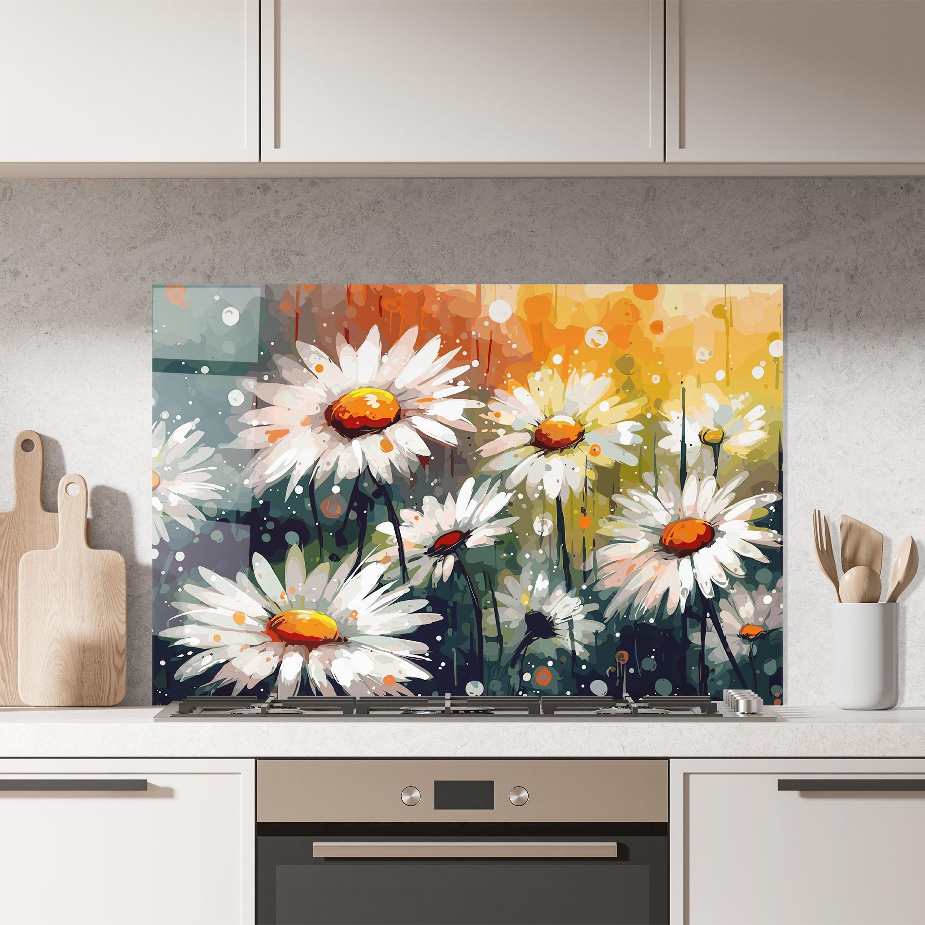 Küchenrückwand Glas Daisy Art mockup 7