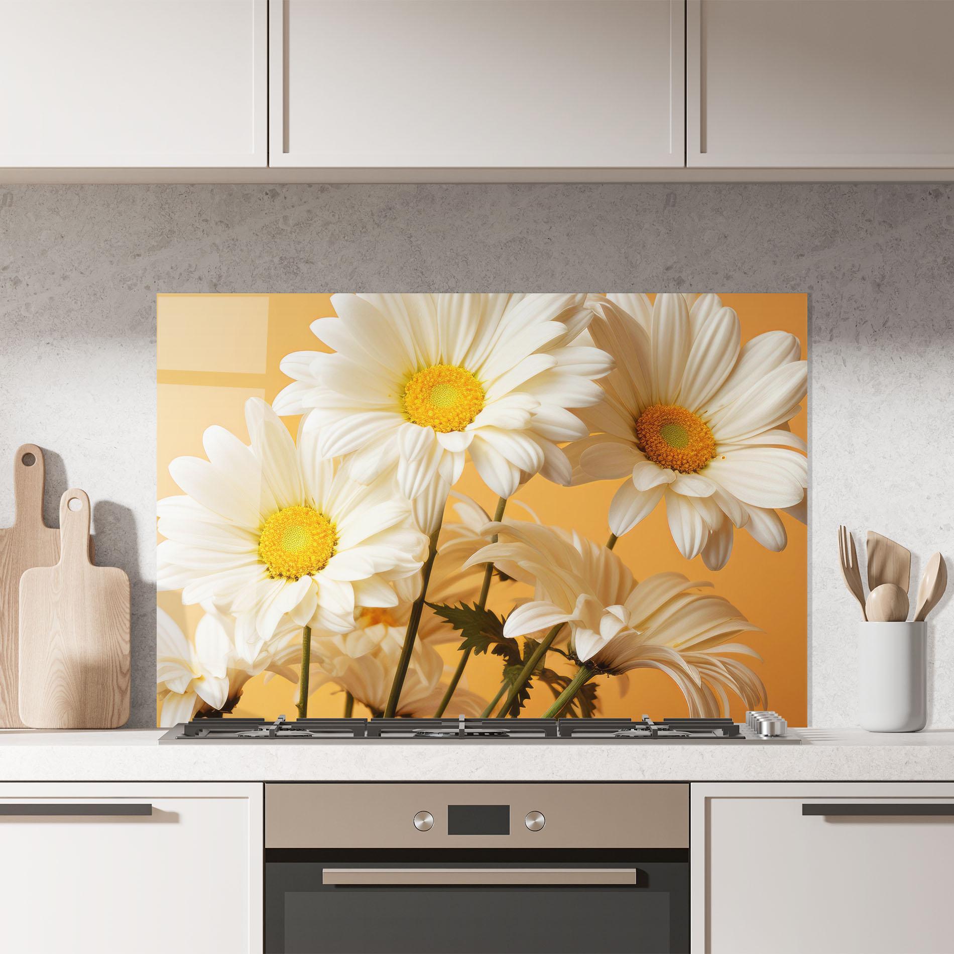 Küchenrückwand Glas Daisy On Orange mockup 7