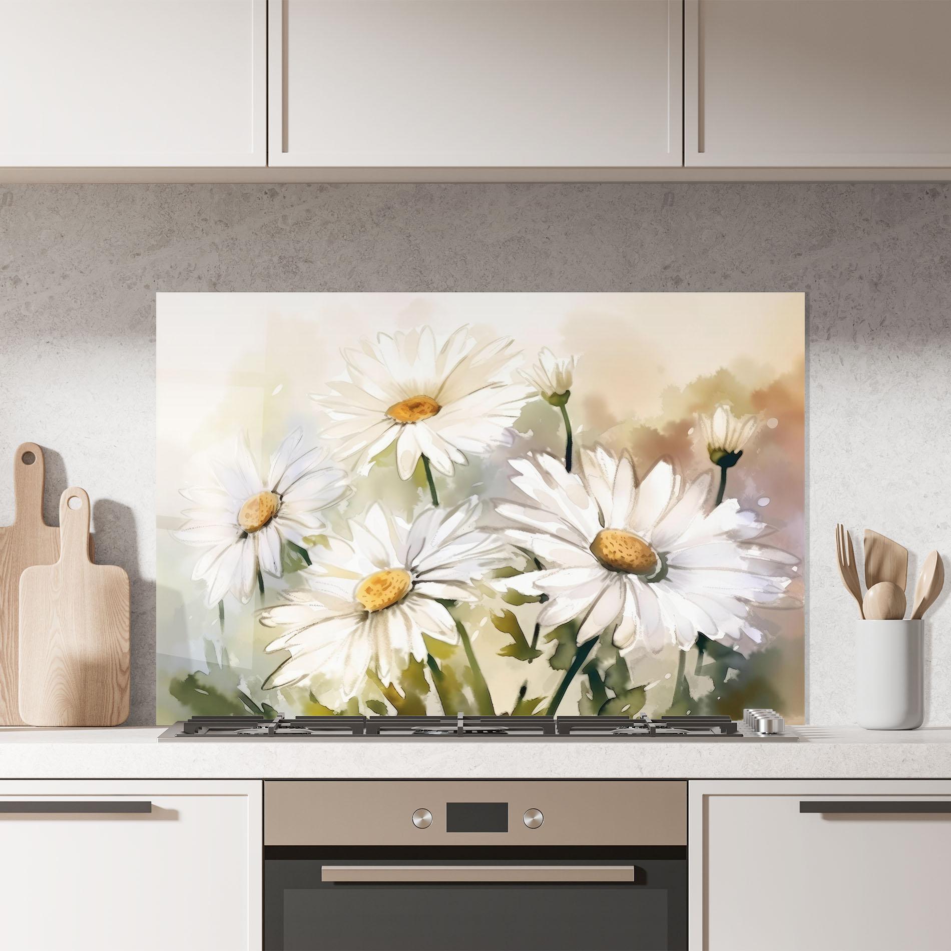 Küchenrückwand Glas Daisy Painting mockup 7