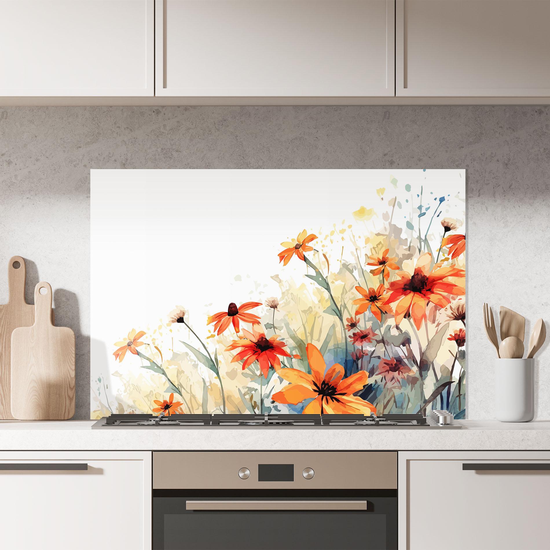 Küchenrückwand Glas Orange Daisy mockup 7