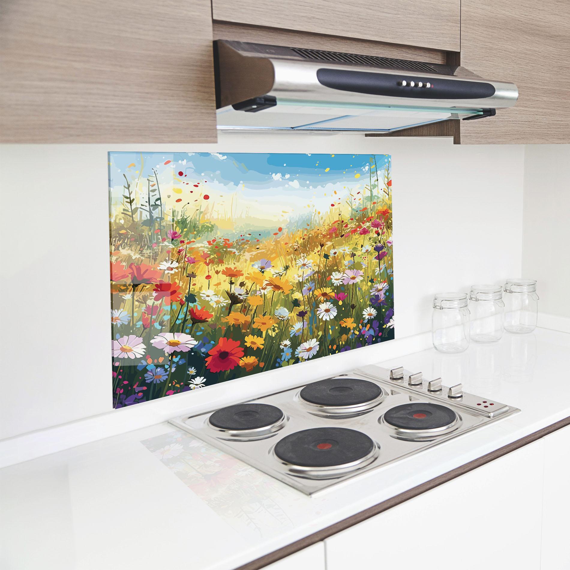 Küchenrückwand Glas Colorful Daisy Mix mockup 8