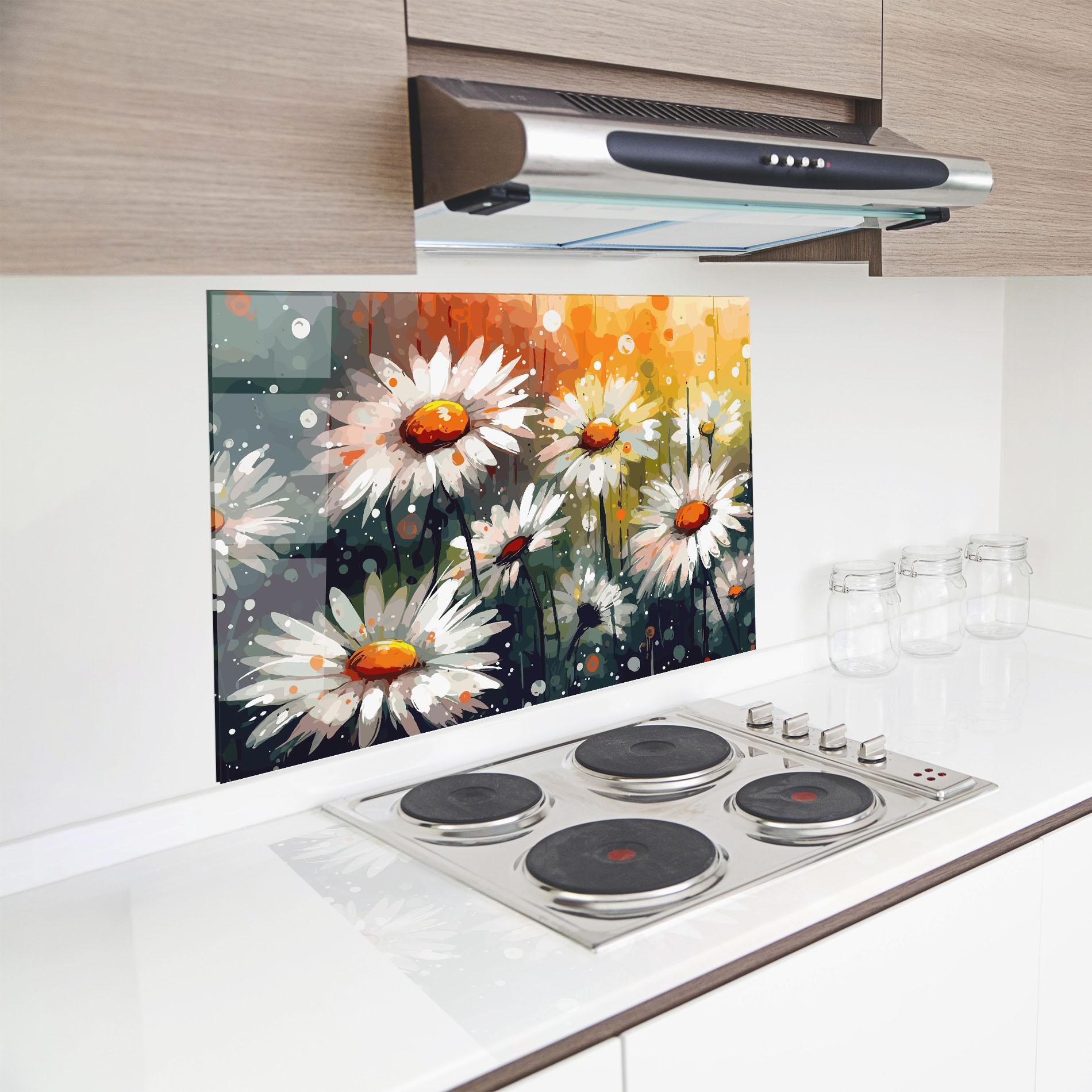 Küchenrückwand Glas Daisy Art mockup 8
