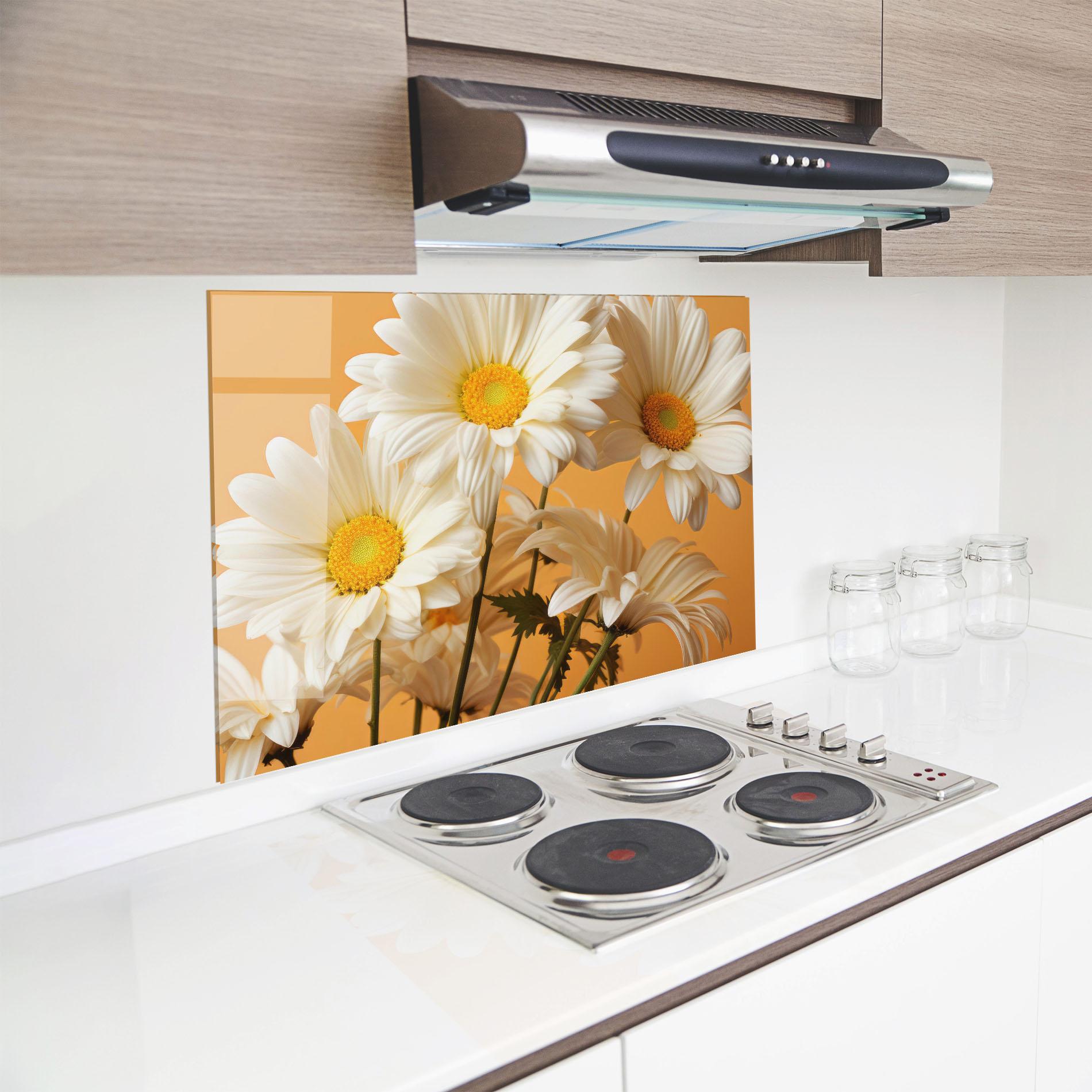 Küchenrückwand Glas Daisy On Orange mockup 8