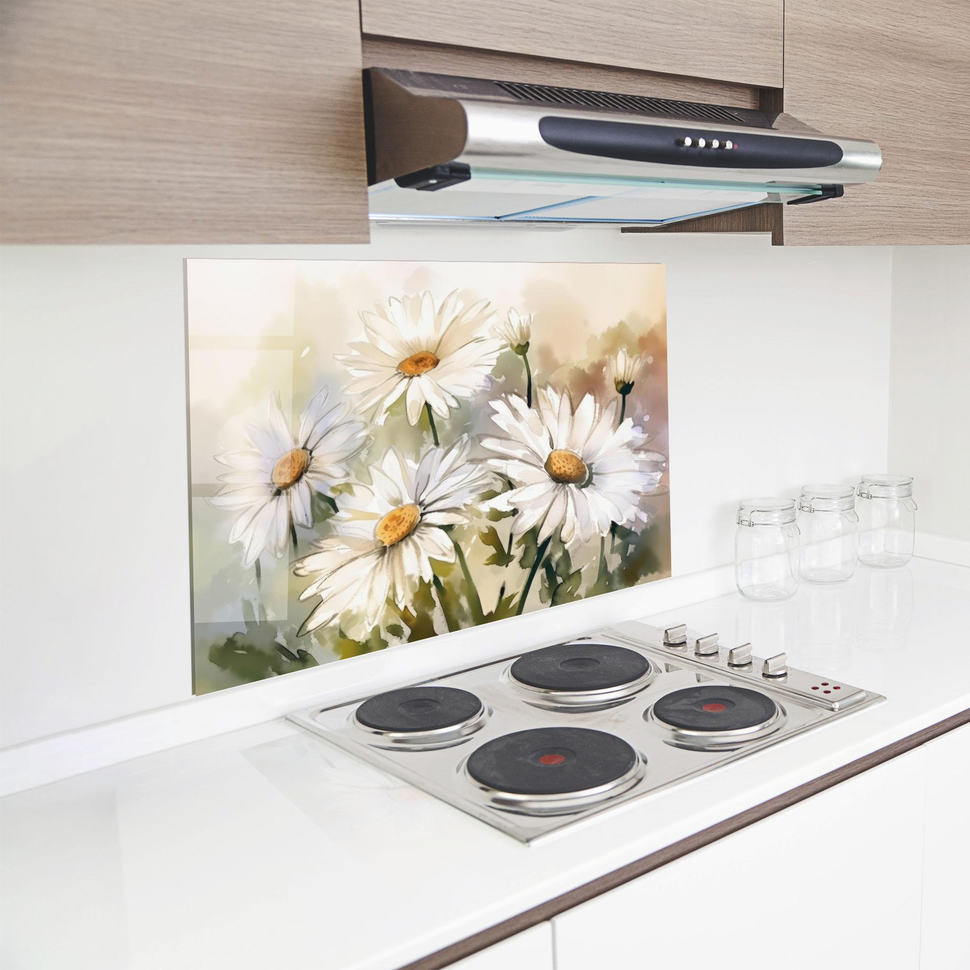 Küchenrückwand Glas Daisy Painting mockup 8