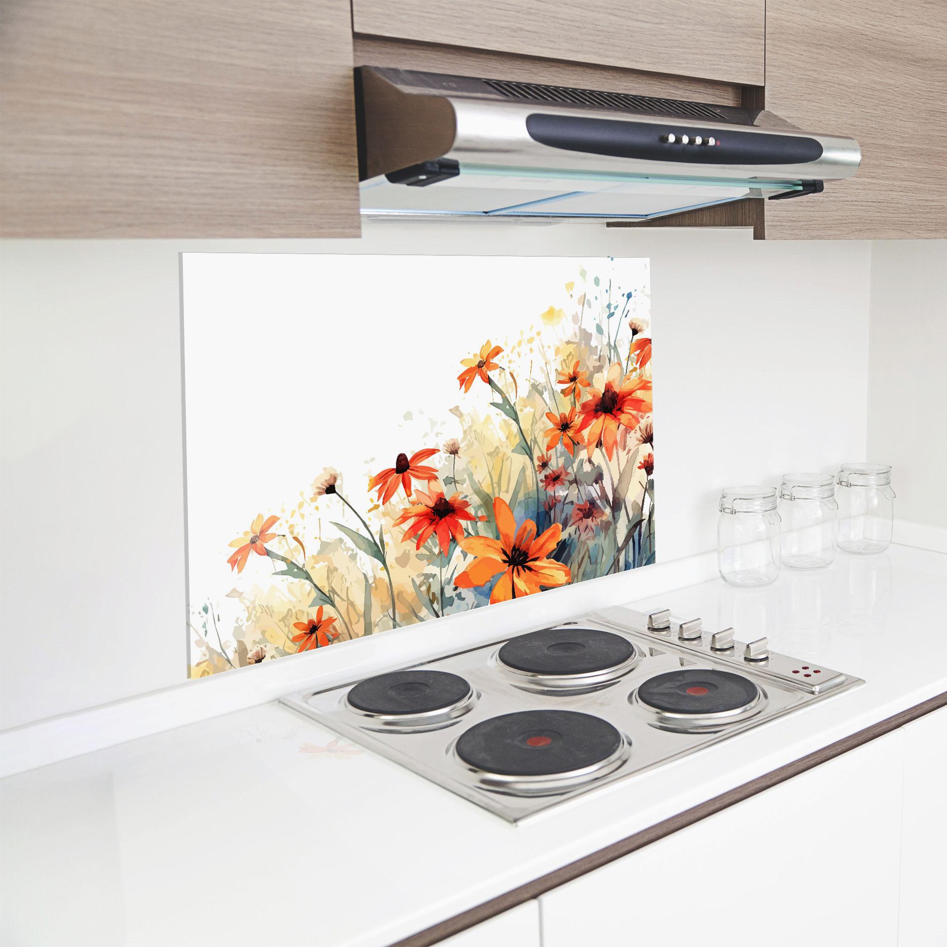 Küchenrückwand Glas Orange Daisy mockup 8
