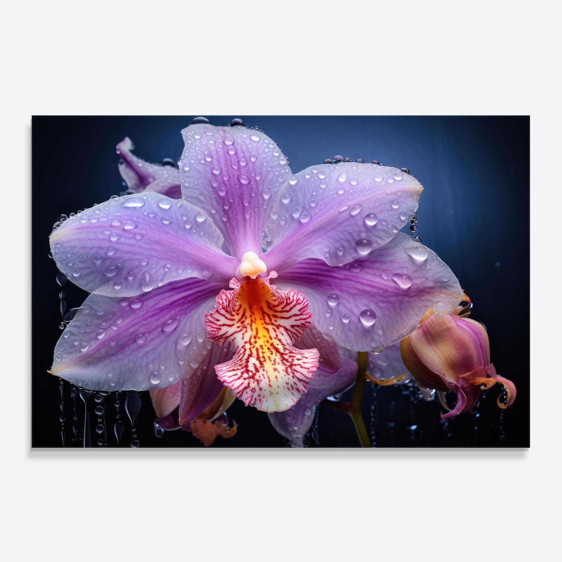 Küchenrückwand Glas Orchid In Rain mockup 0