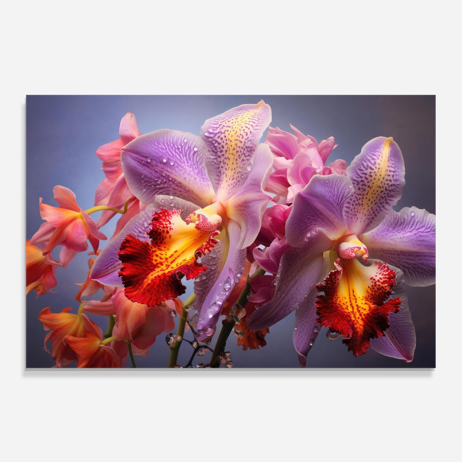 Küchenrückwand Glas Purple Orange Orchid View mockup 0