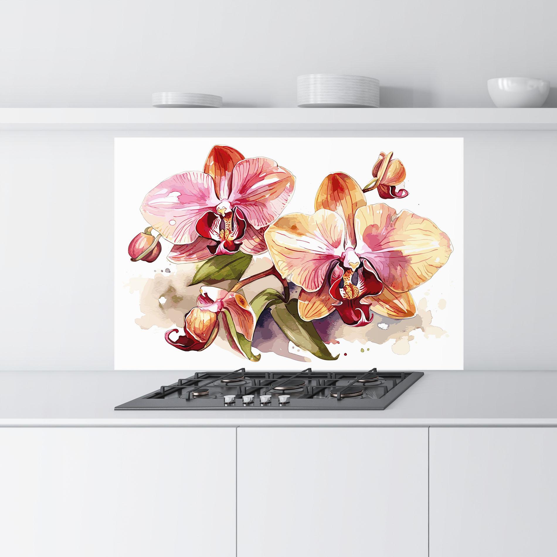 Küchenrückwand Glas Beautiful Orchids Art mockup 9
