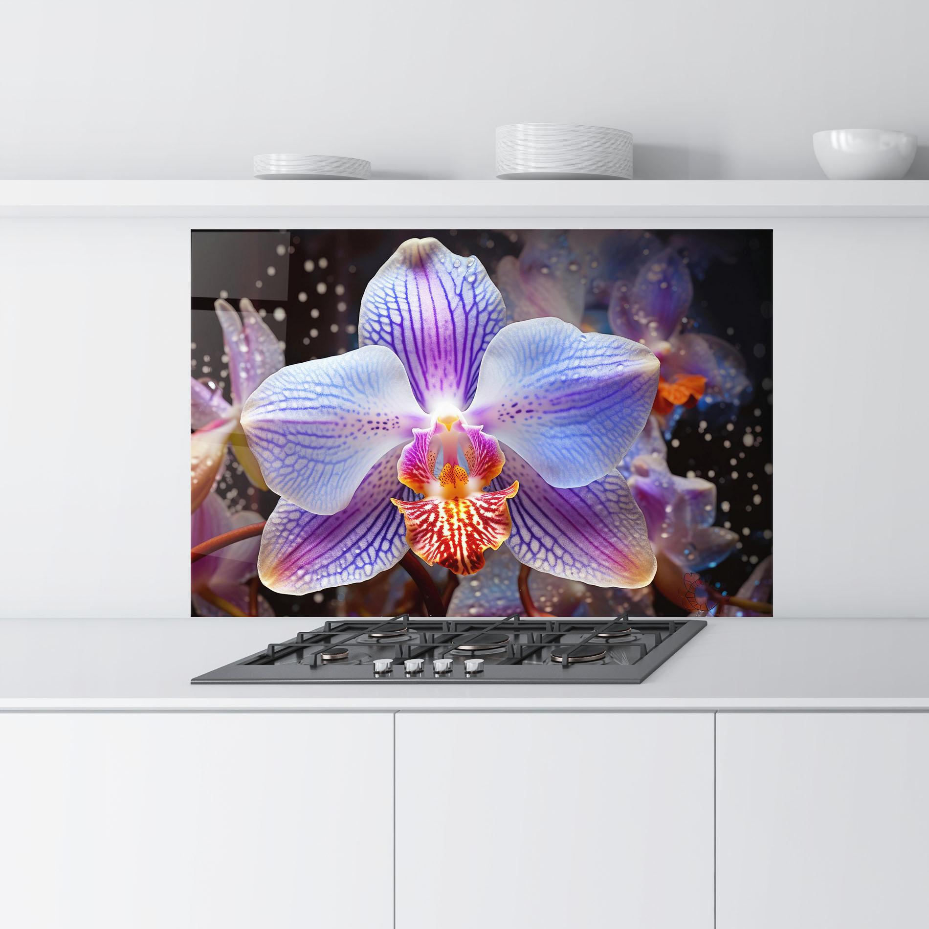 Küchenrückwand Glas Light Purple Orchid Art mockup 9