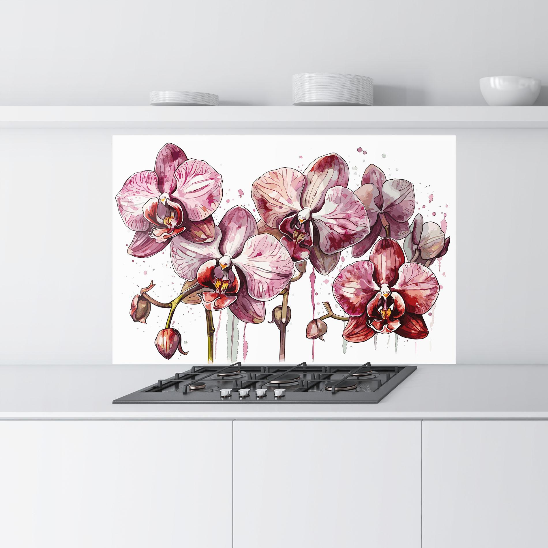 Küchenrückwand Glas Orchid Art mockup 9
