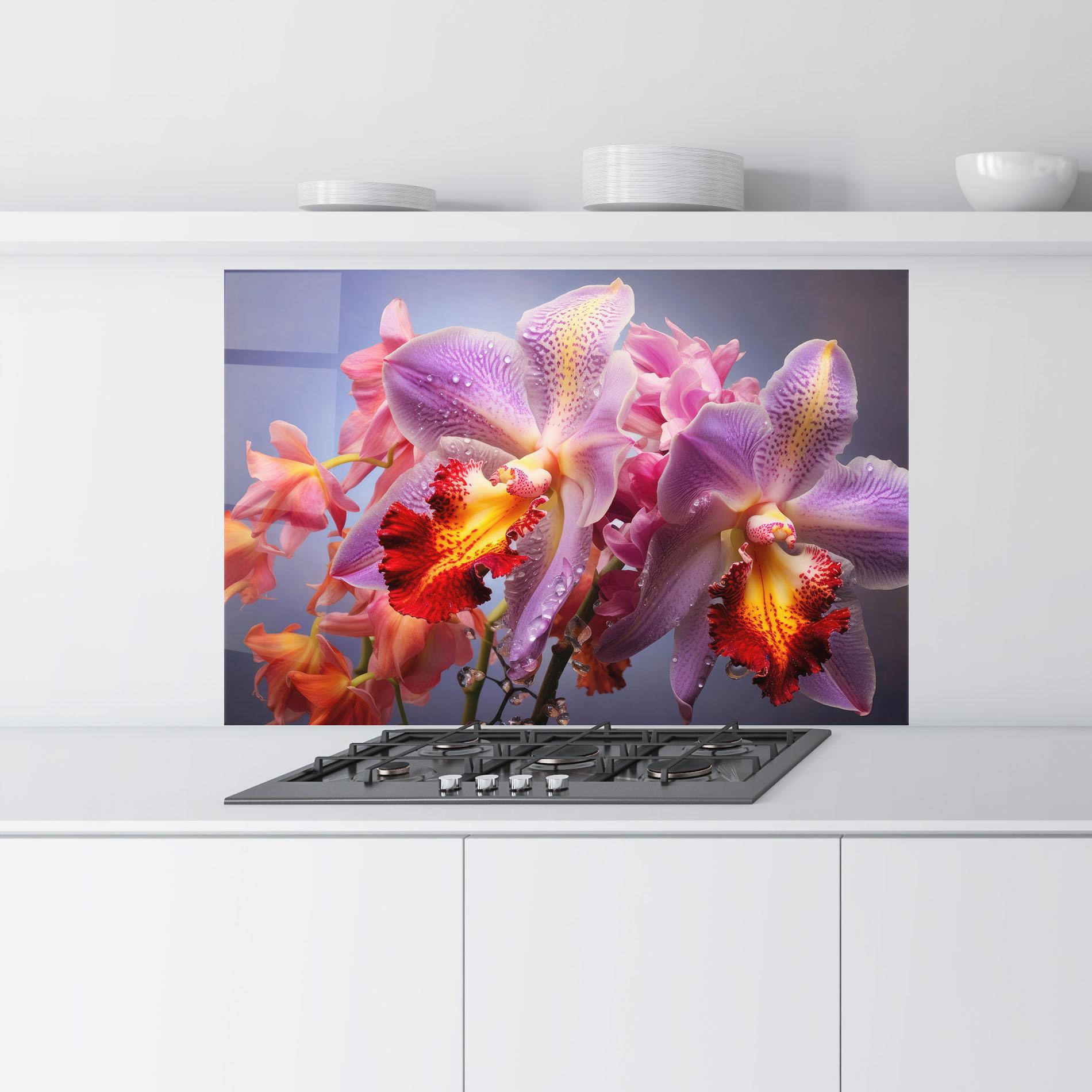 Küchenrückwand Glas Purple Orange Orchid View mockup 9