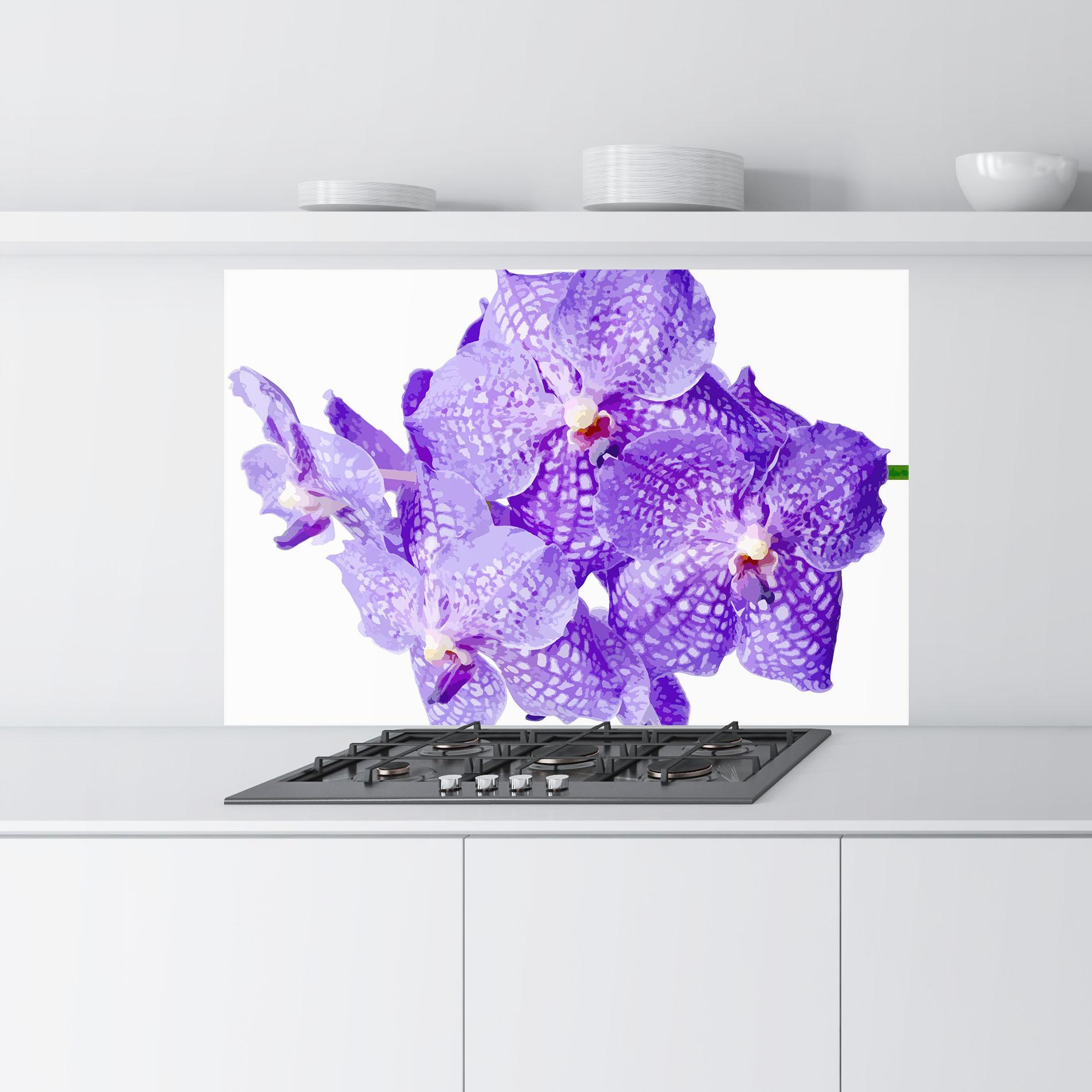 Küchenrückwand Glas Purple White Orchid mockup 9