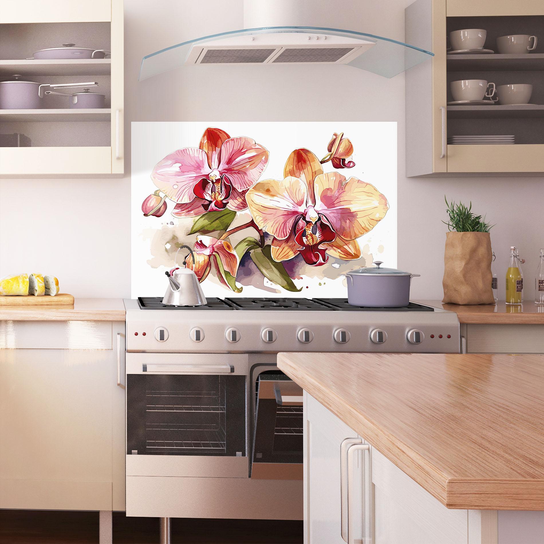 Küchenrückwand Glas Beautiful Orchids Art mockup 1