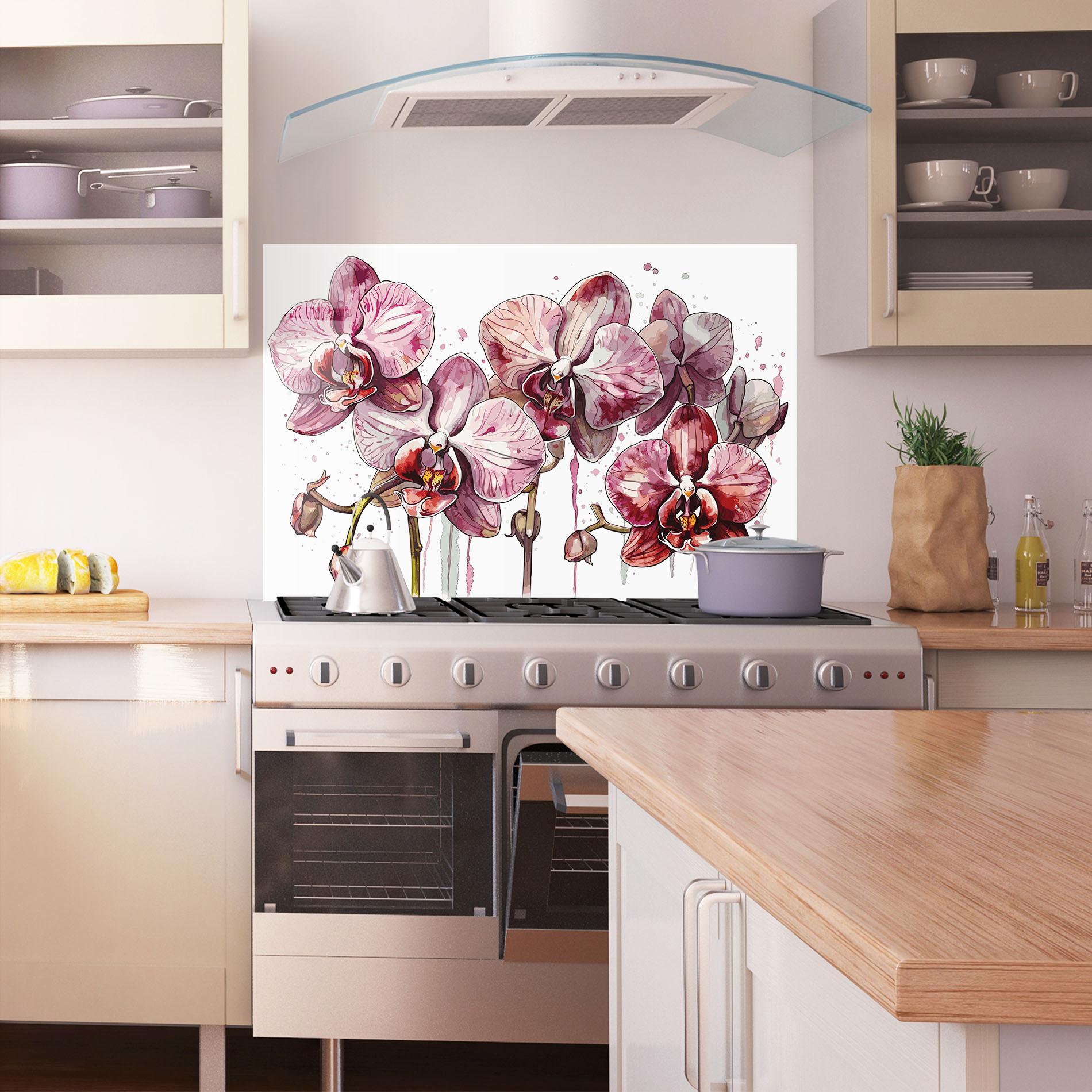 Küchenrückwand Glas Orchid Art mockup 1