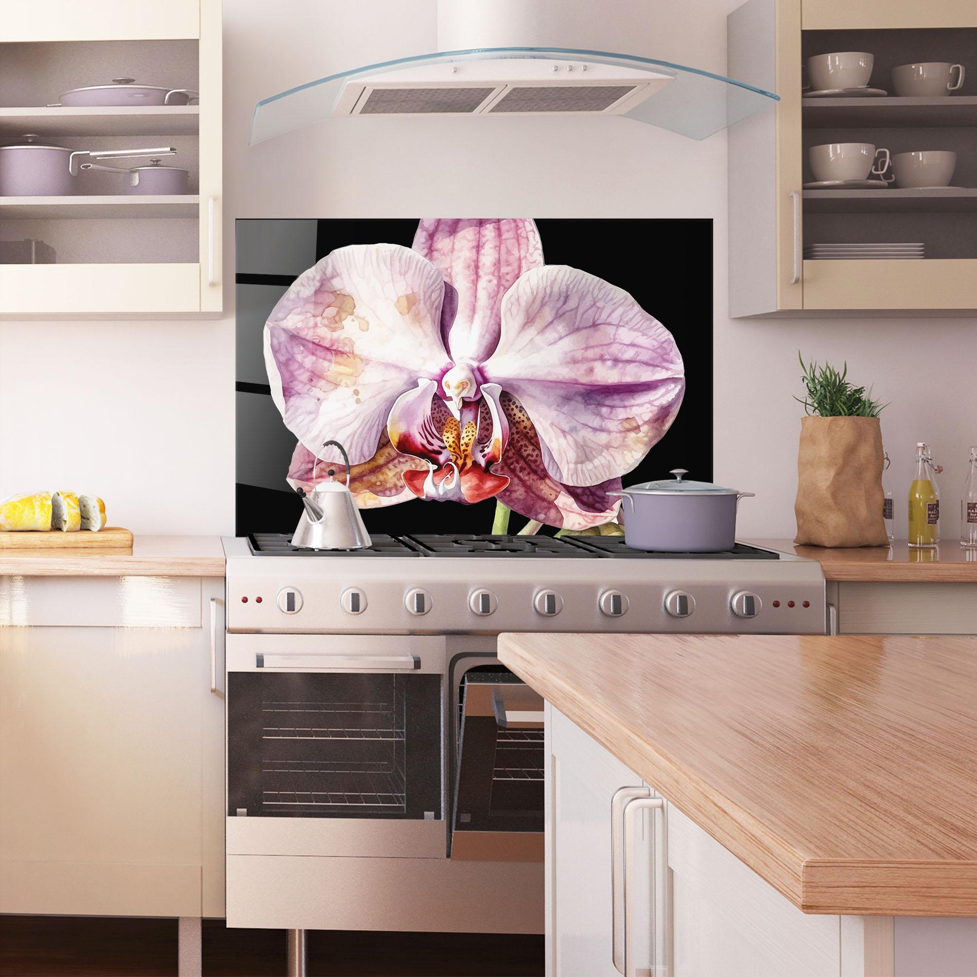Küchenrückwand Glas Painted Orchid mockup 1