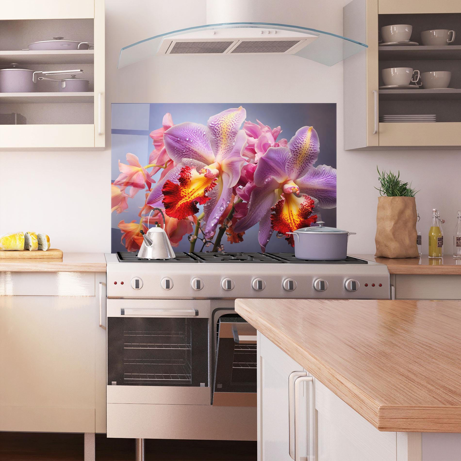 Küchenrückwand Glas Purple Orange Orchid View mockup 1