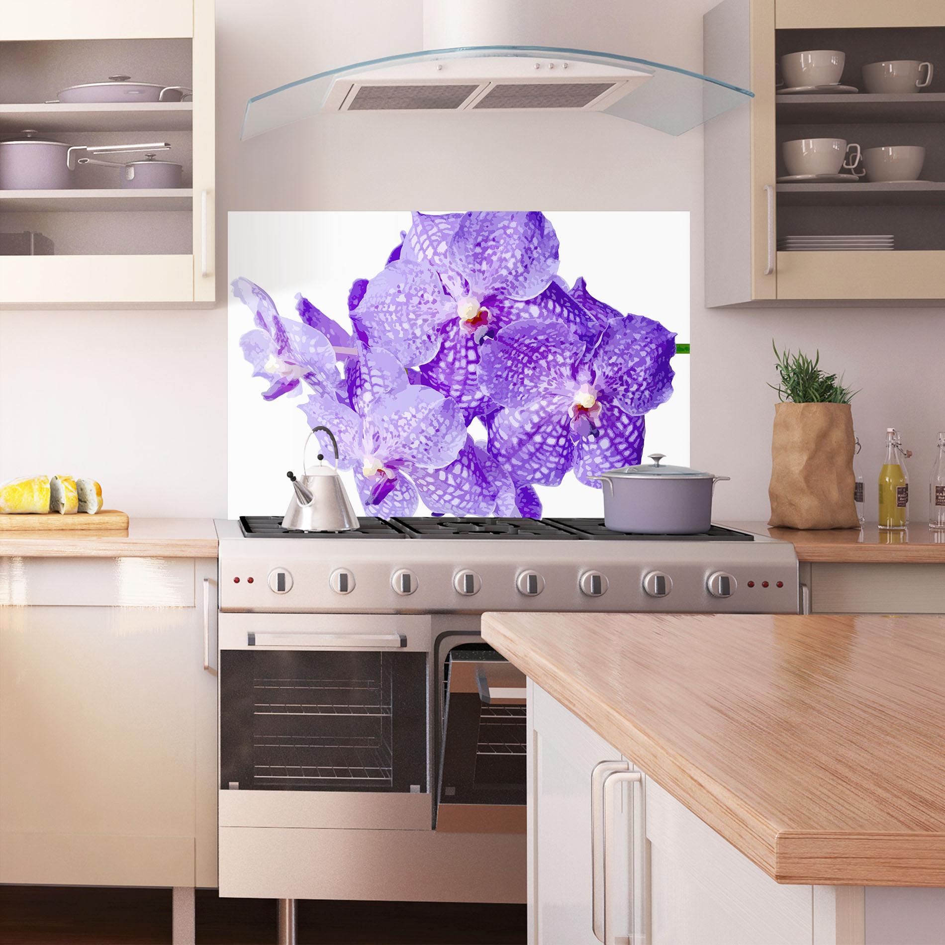Küchenrückwand Glas Purple White Orchid mockup 1