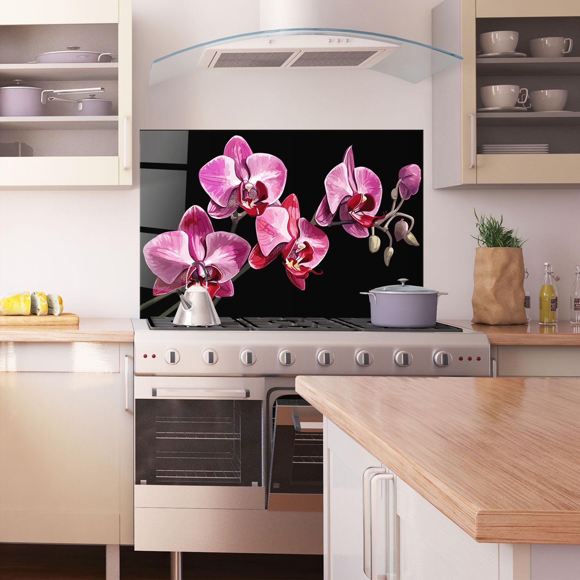 Küchenrückwand Glas Red Purple Orchid mockup 1