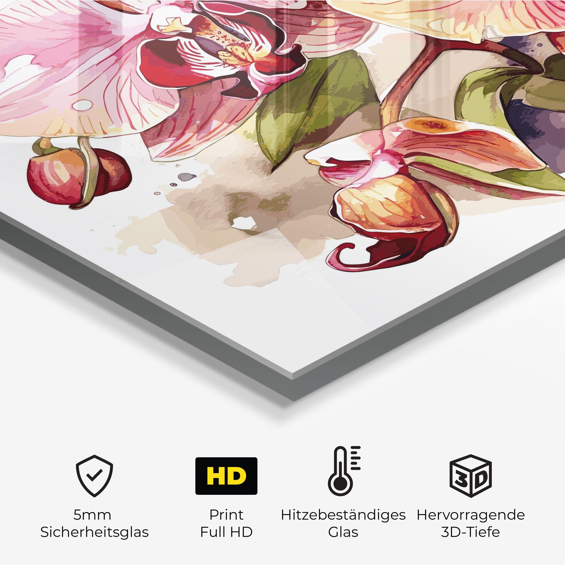 Küchenrückwand Glas Beautiful Orchids Art mockup 2