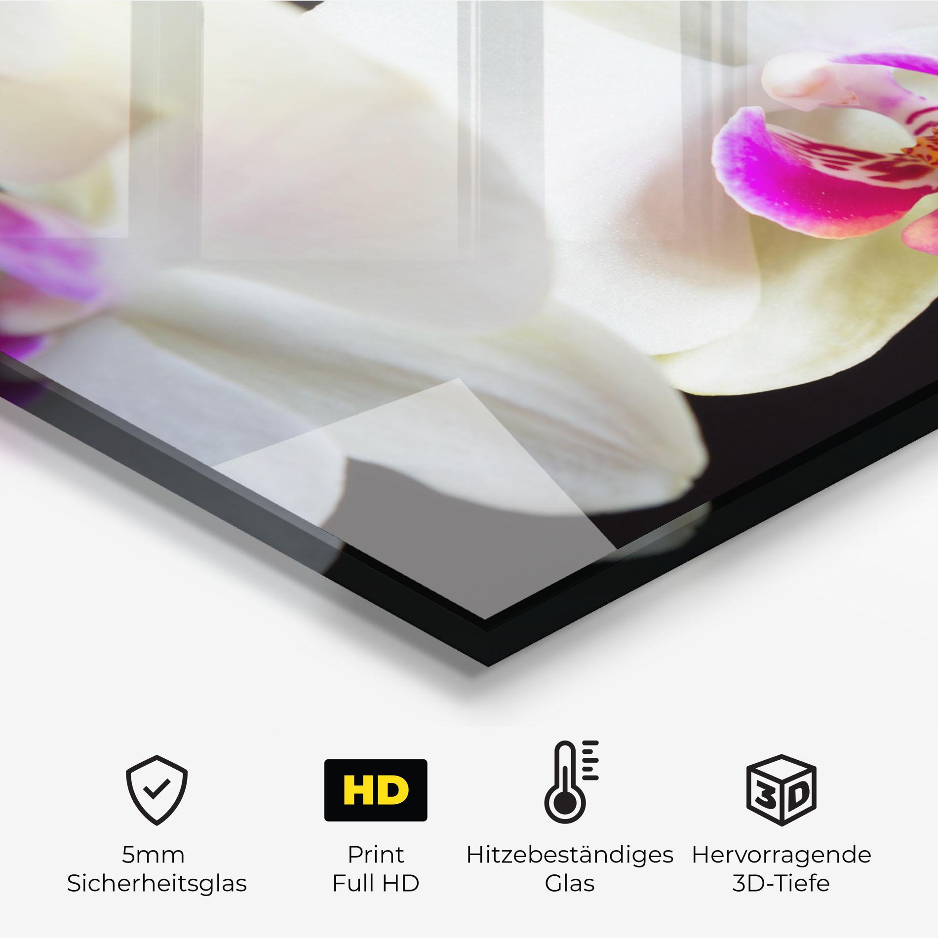 Küchenrückwand Glas Cream Purple Orchids mockup 2