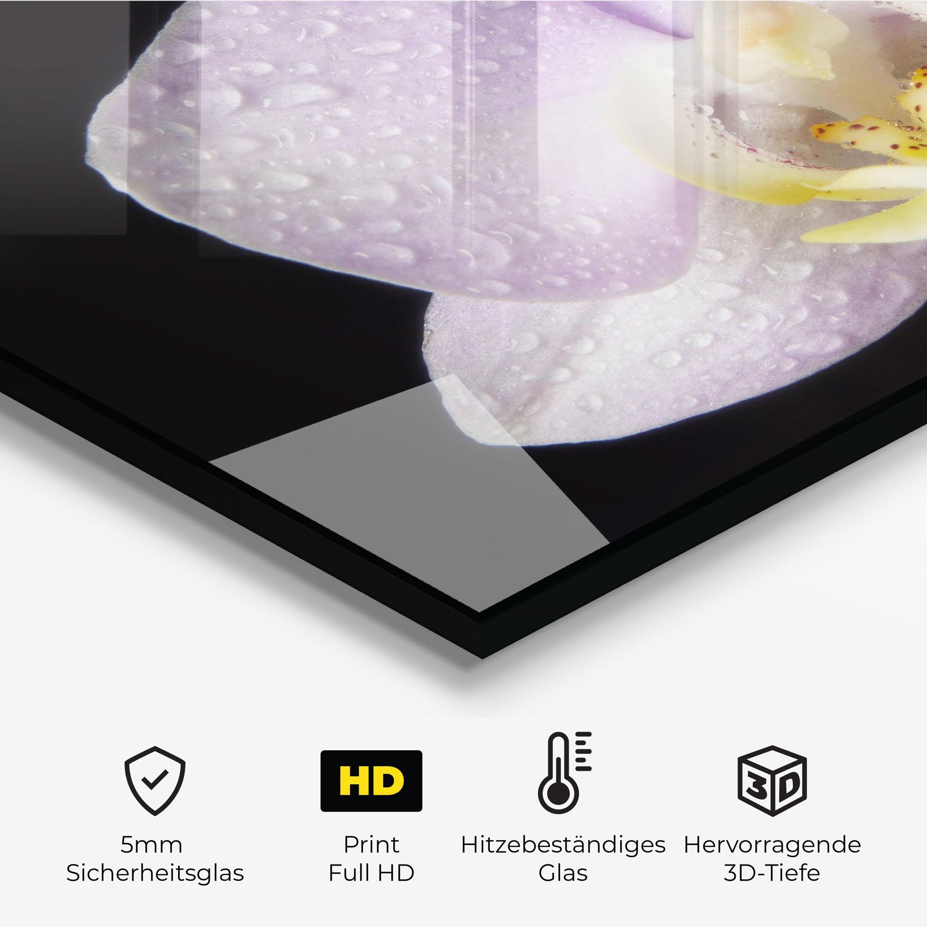 Küchenrückwand Glas Light Purple Orchid After Rain mockup 2