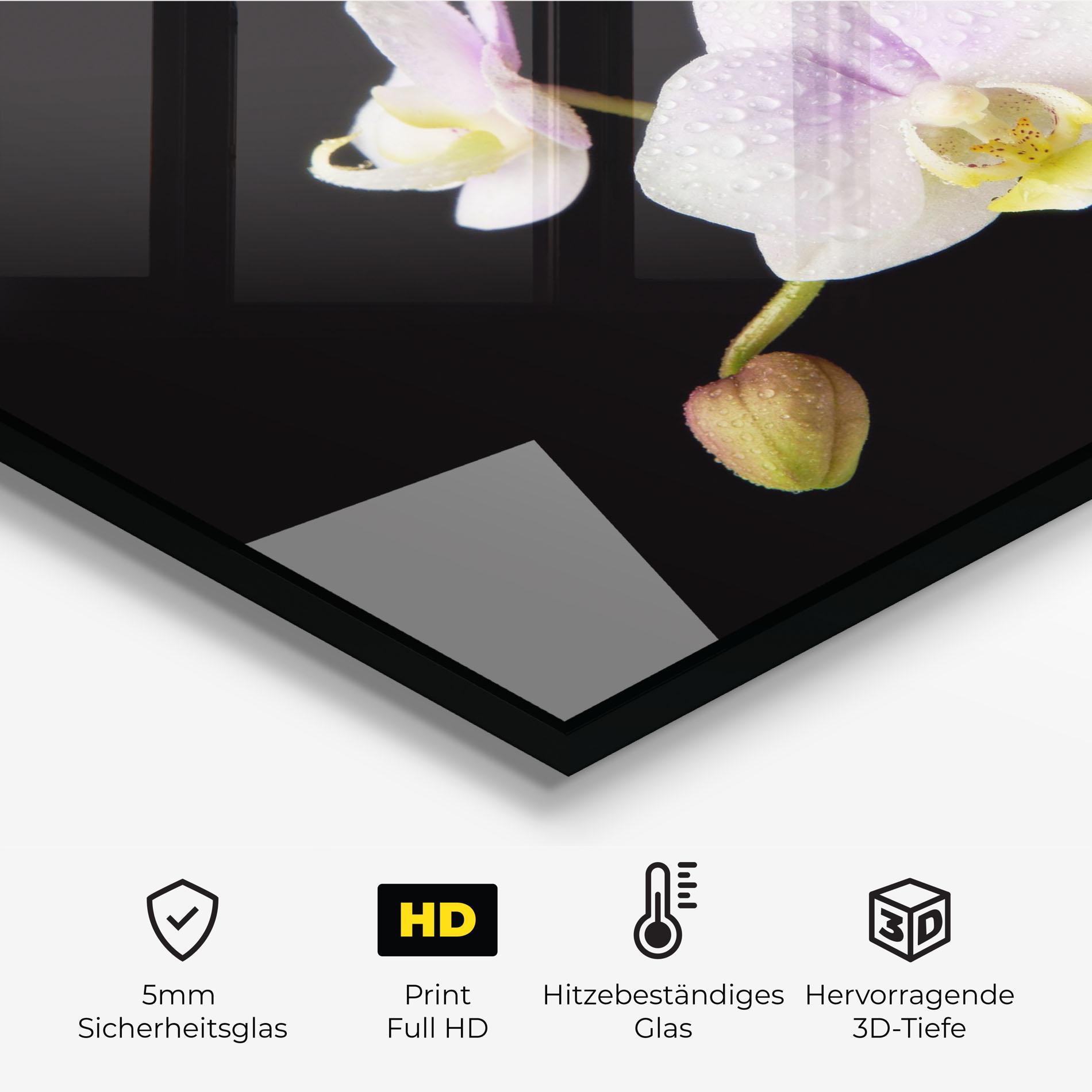 Küchenrückwand Glas Light Purple Orchid On Black mockup 2