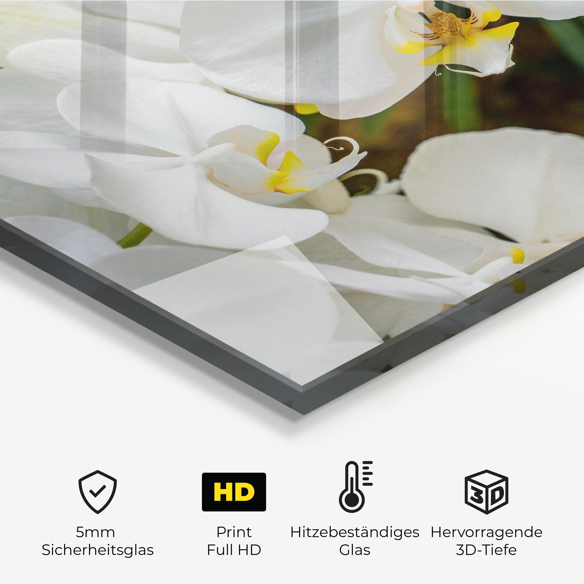 Küchenrückwand Glas Orchids In Nature mockup 2