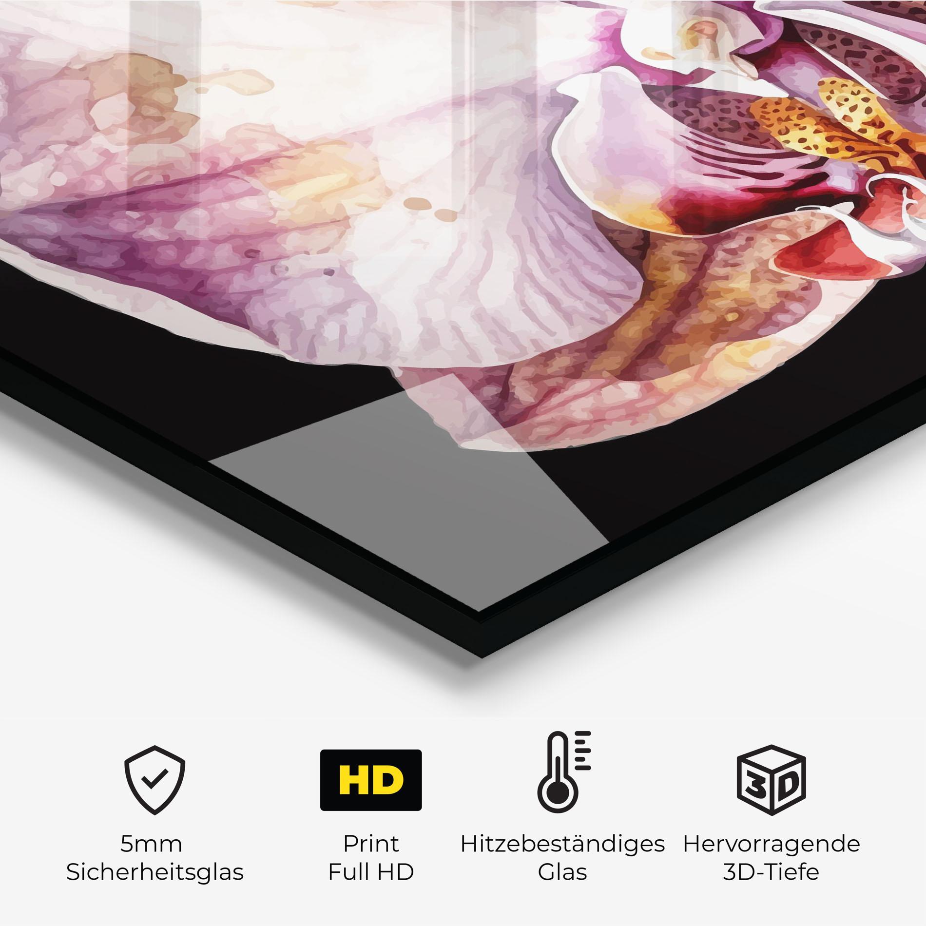 Küchenrückwand Glas Painted Orchid mockup 2