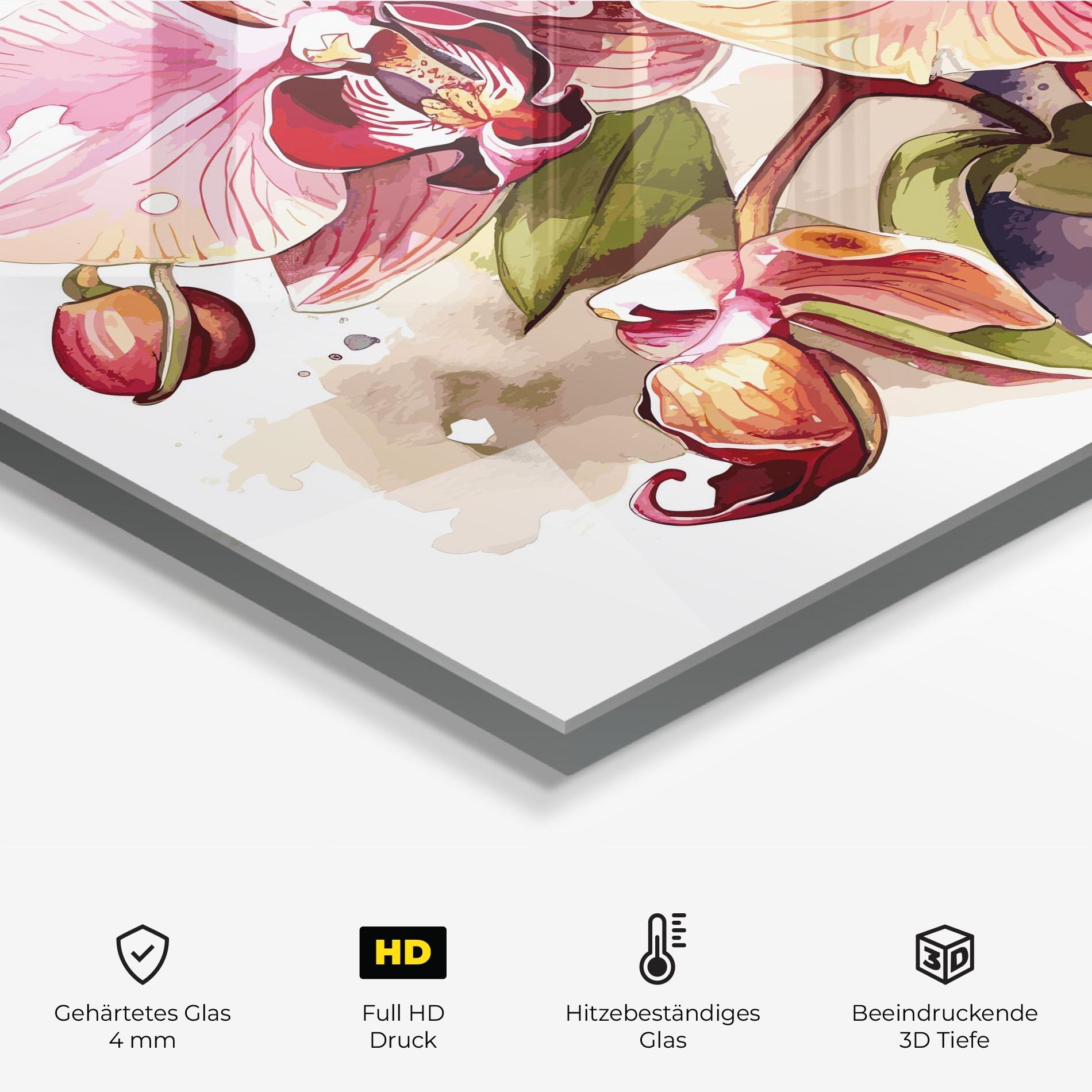 Küchenrückwand Glas Beautiful Orchids Art mockup 2