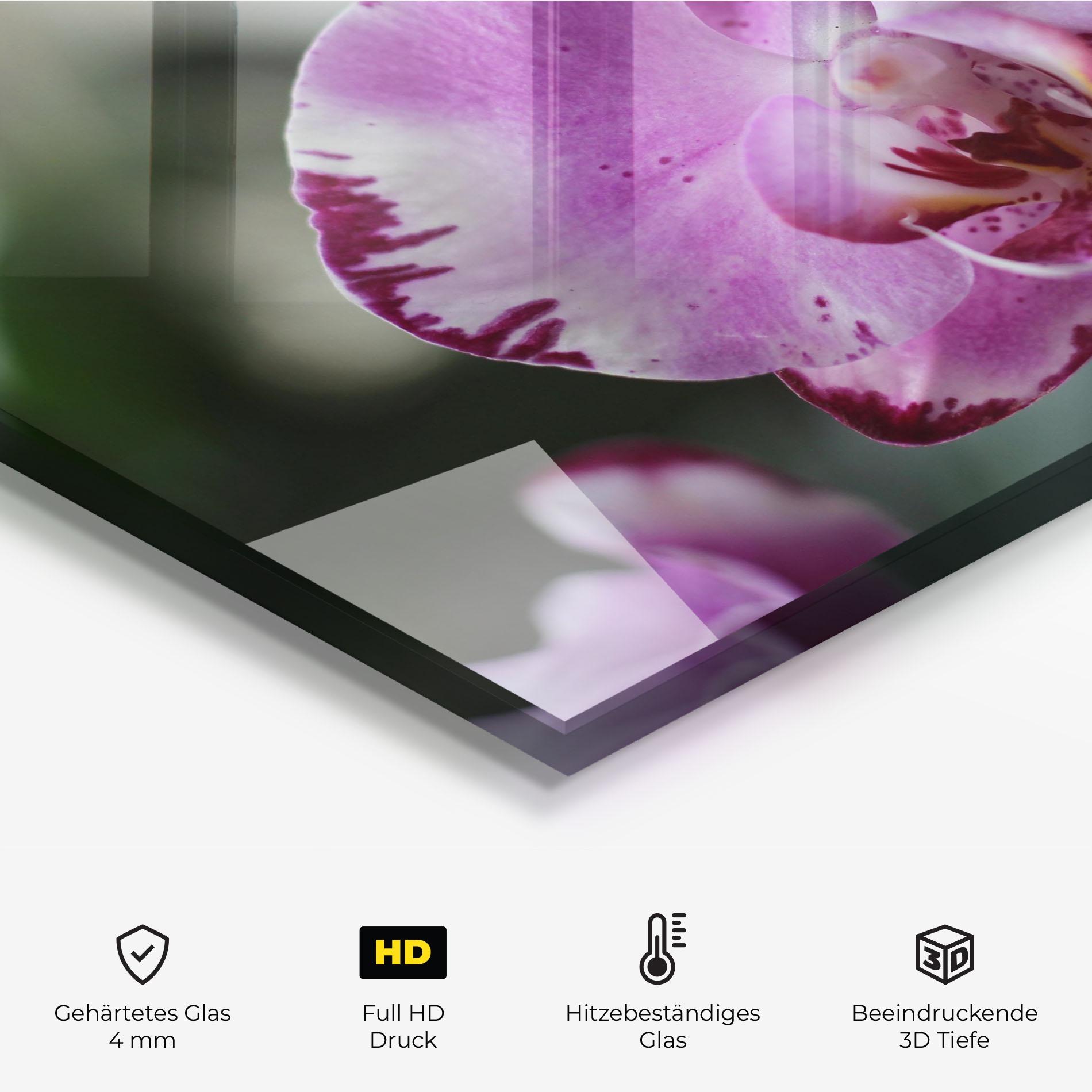 Küchenrückwand Glas Dark Purple Orchids In Nature mockup 2