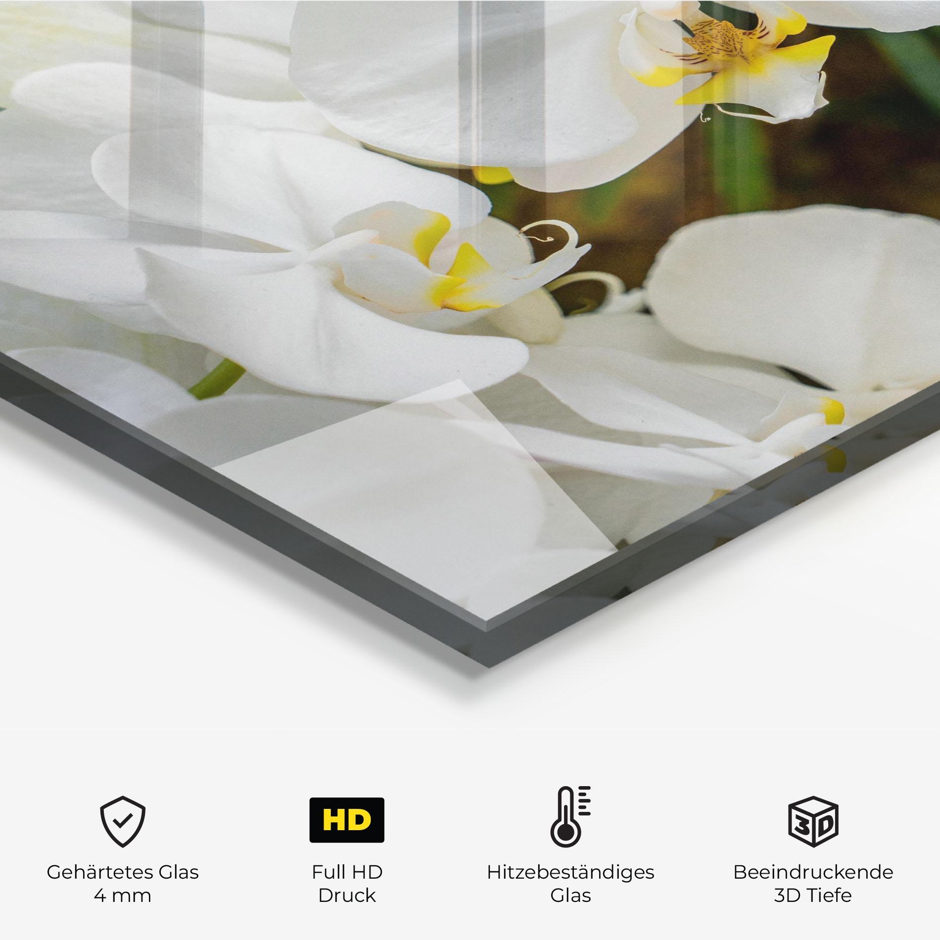 Küchenrückwand Glas Orchids In Nature mockup 2