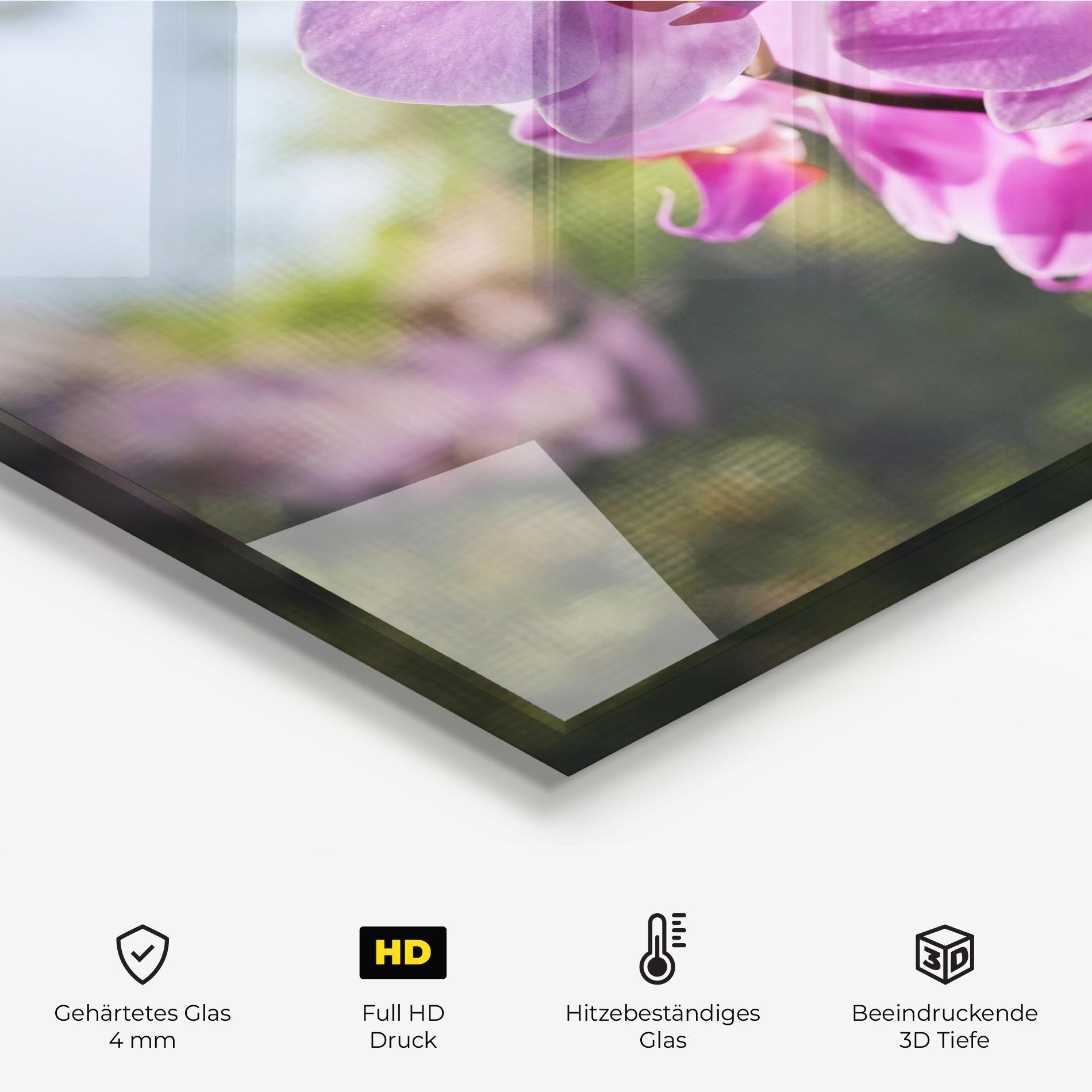 Küchenrückwand Glas Orchids In The Garden mockup 2