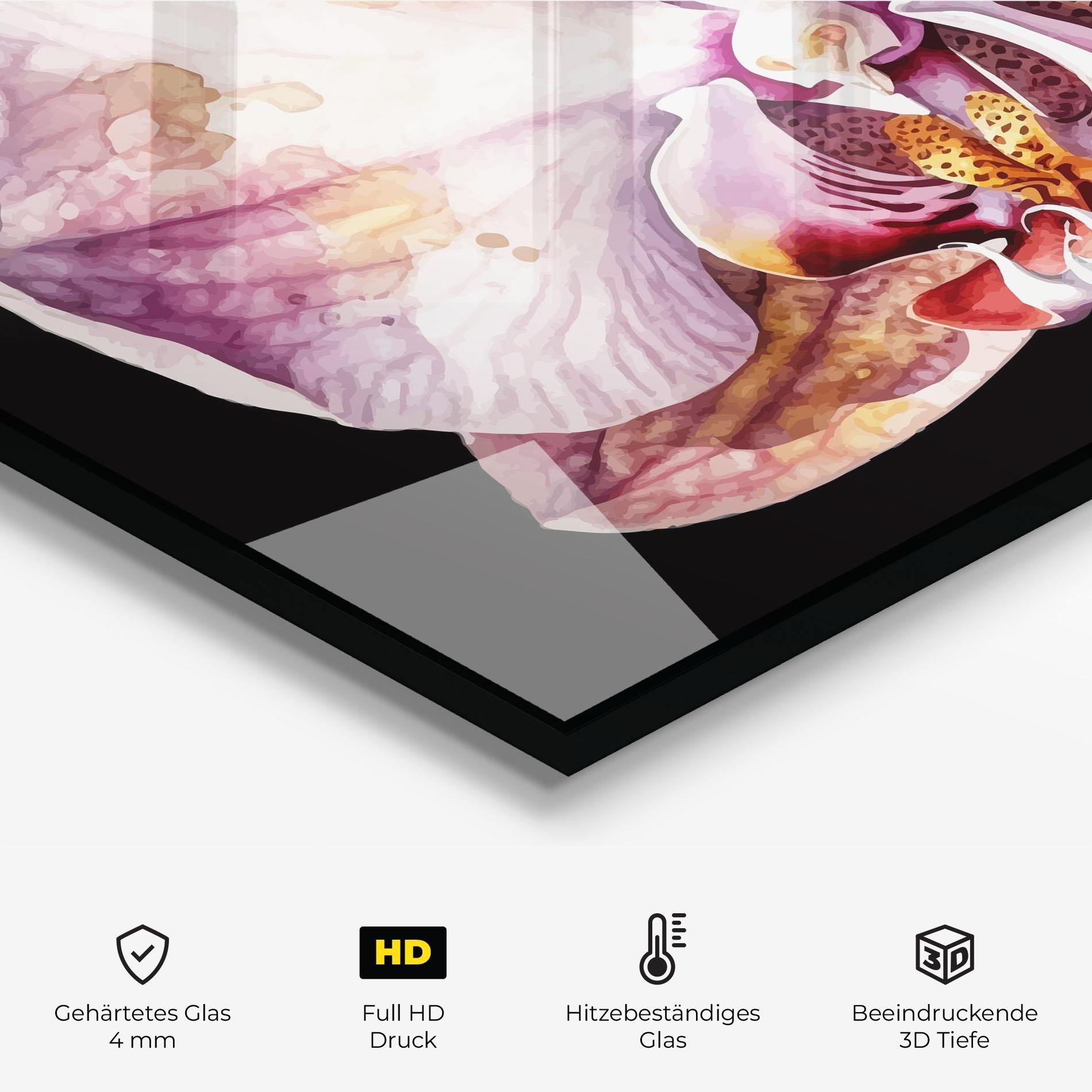 Küchenrückwand Glas Painted Orchid mockup 2