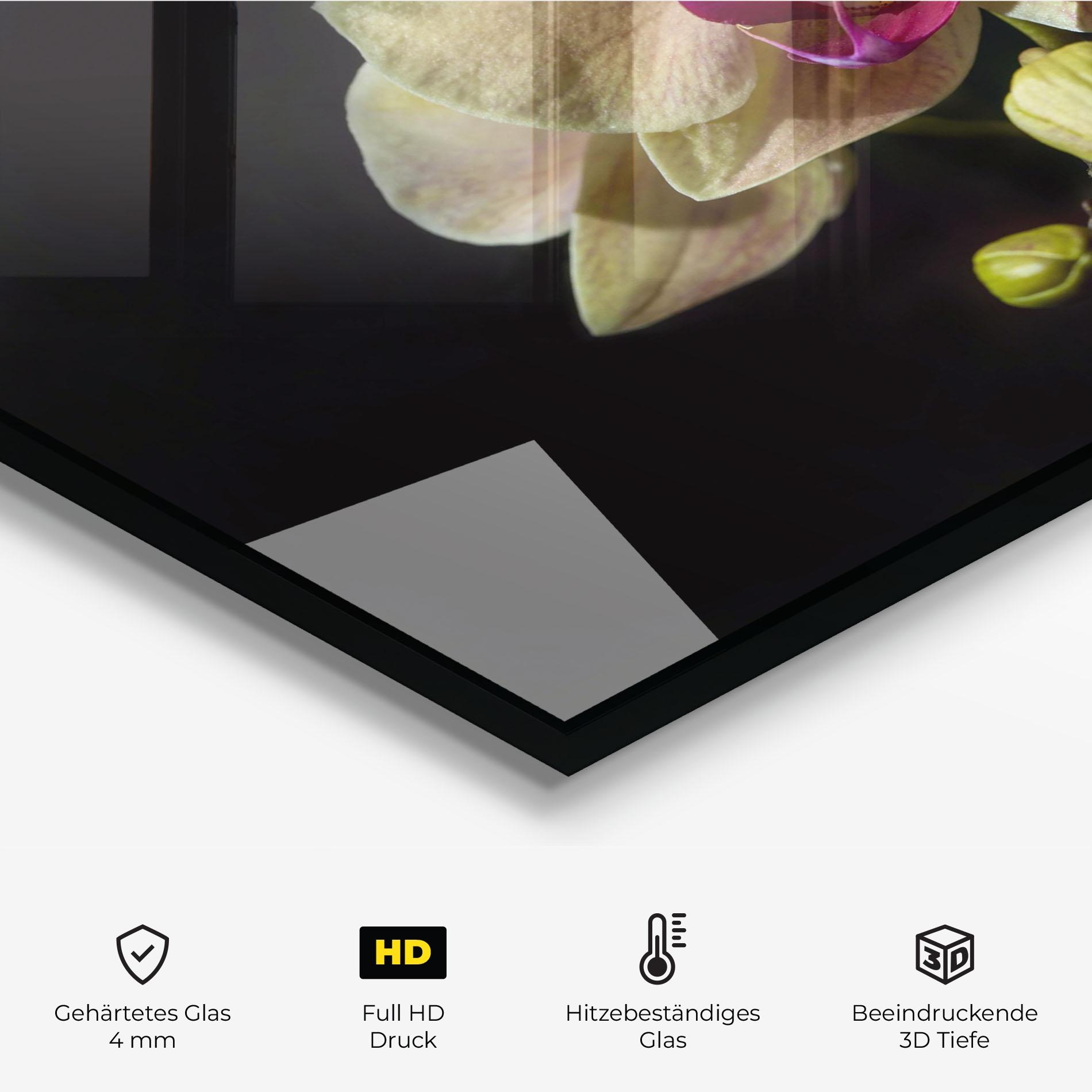 Küchenrückwand Glas Pastel Yellow Orchids mockup 2
